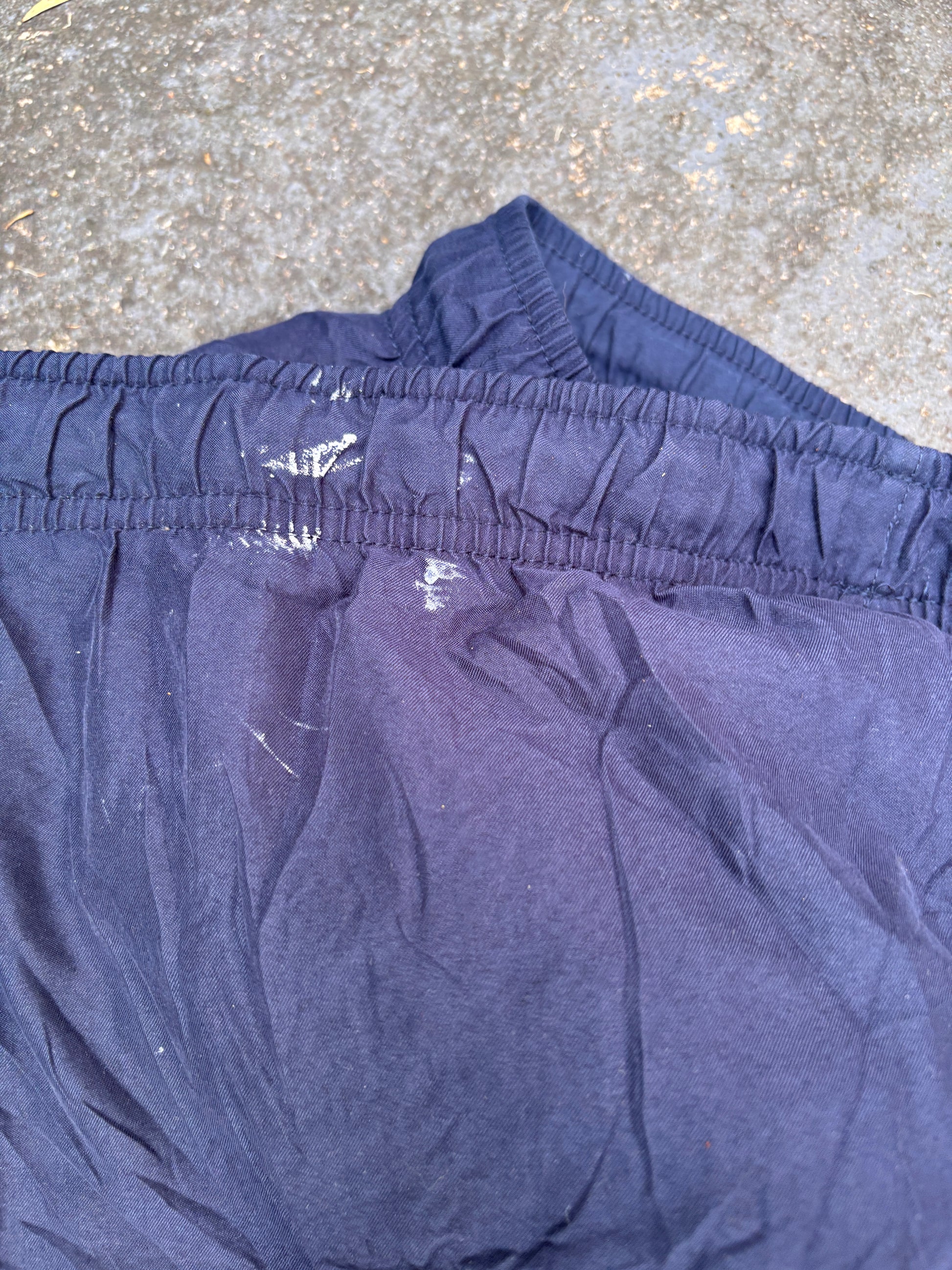 Vintage Y2K Nike Track Pants L Navy Grey Detail Ankle Logo Wide Leg Windbreakers