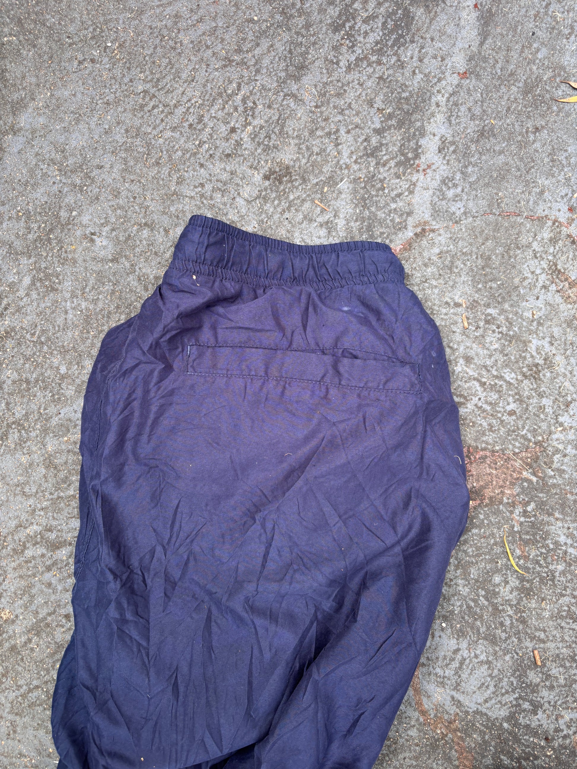 Vintage Y2K Nike Track Pants L Navy Grey Detail Ankle Logo Wide Leg Windbreakers