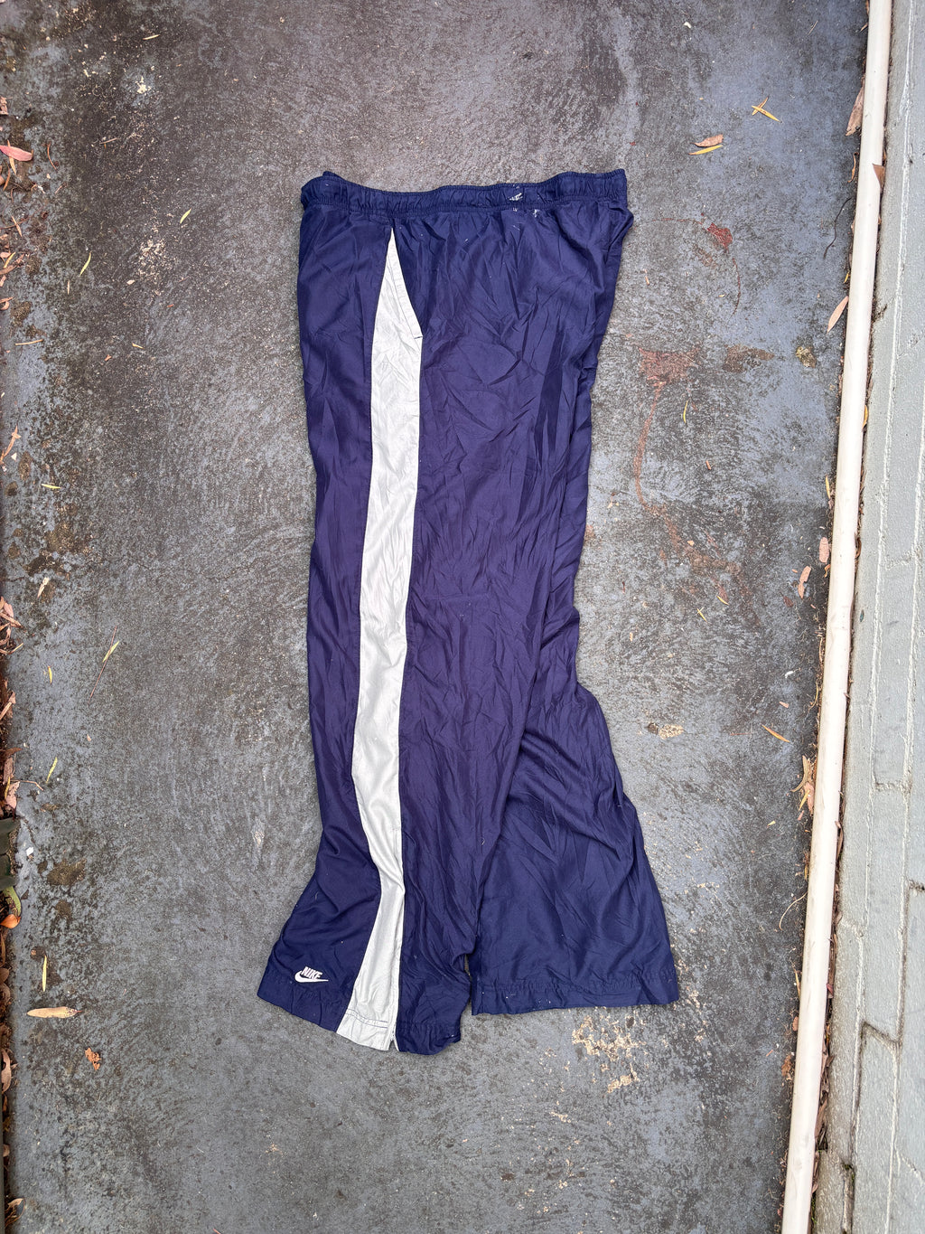 Vintage Y2K Nike Track Pants L Navy Grey Detail Ankle Logo Wide Leg Windbreakers