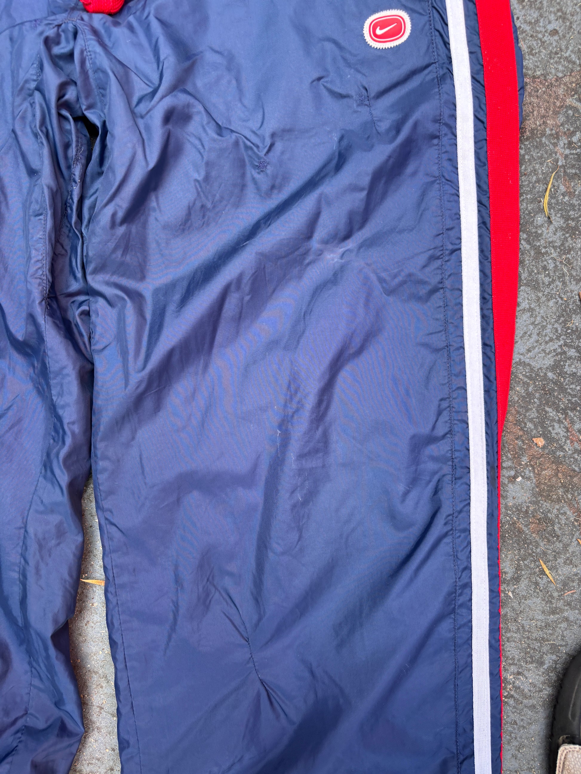 Vintage Y2K Nike Track Pants L Navy Red Cortez '72 Detail Wide Leg Bungee Ankle Windbreaker