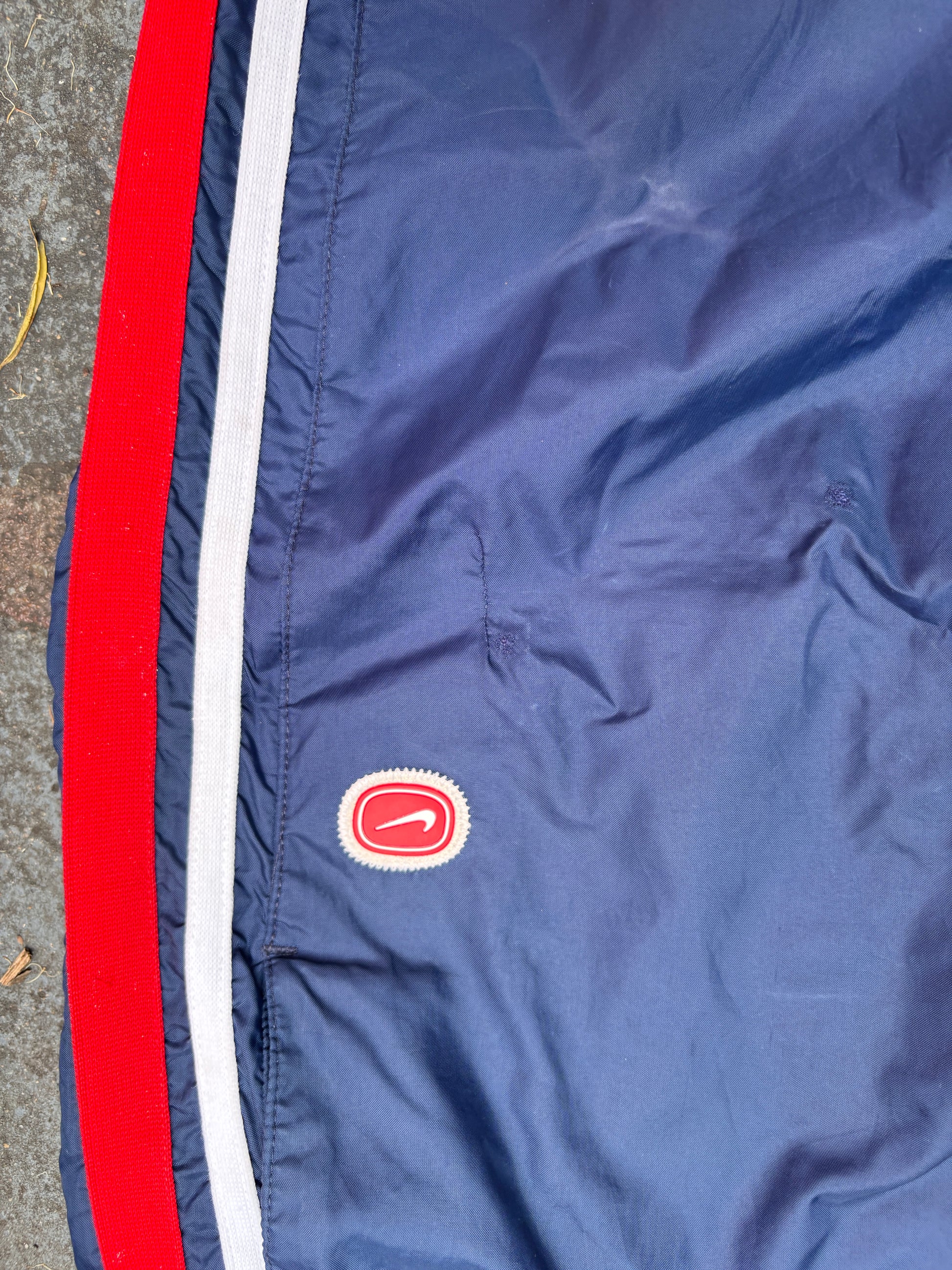 Vintage Y2K Nike Track Pants L Navy Red Cortez '72 Detail Wide Leg Bungee Ankle Windbreaker