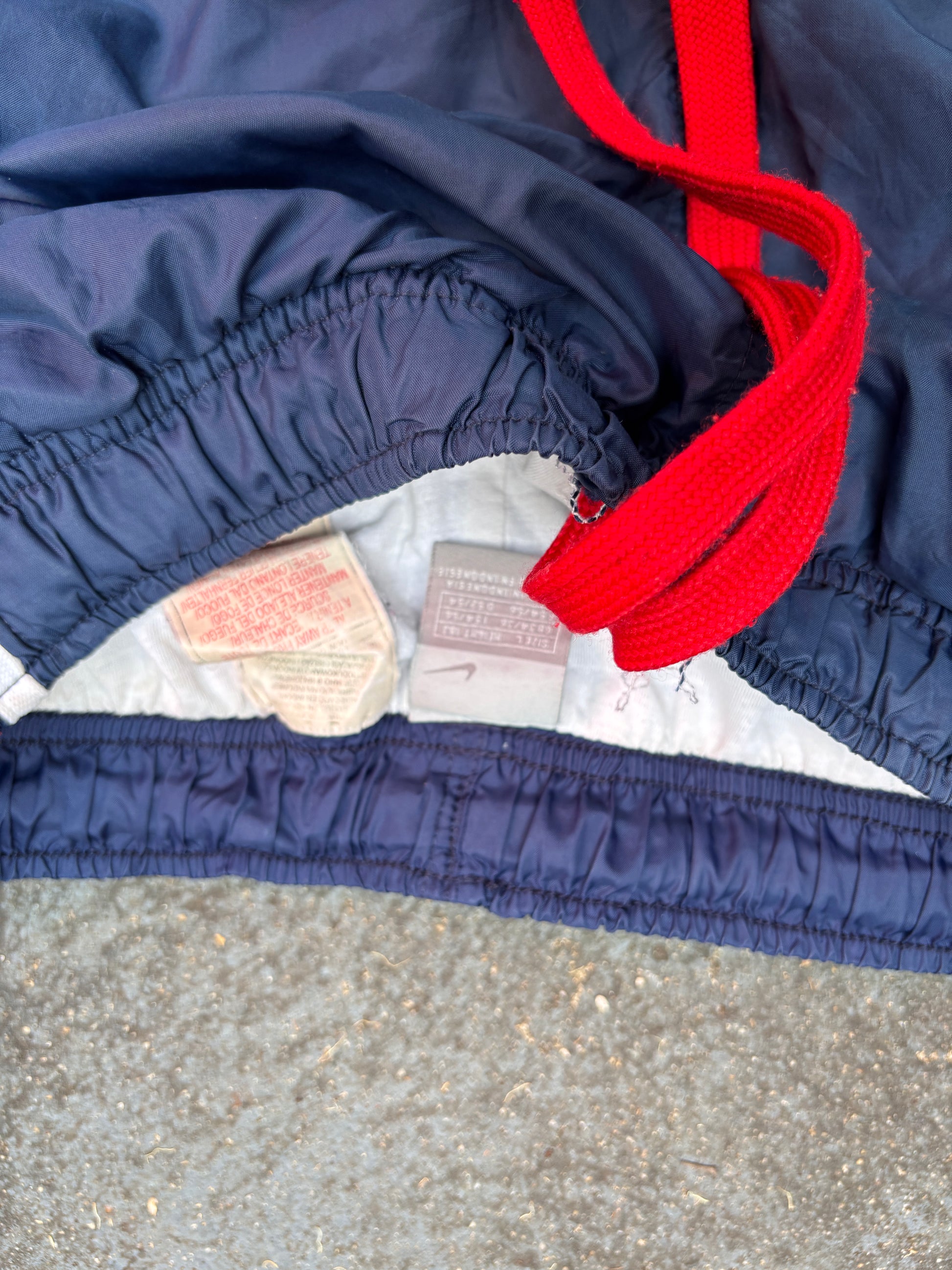 Vintage Y2K Nike Track Pants L Navy Red Cortez '72 Detail Wide Leg Bungee Ankle Windbreaker