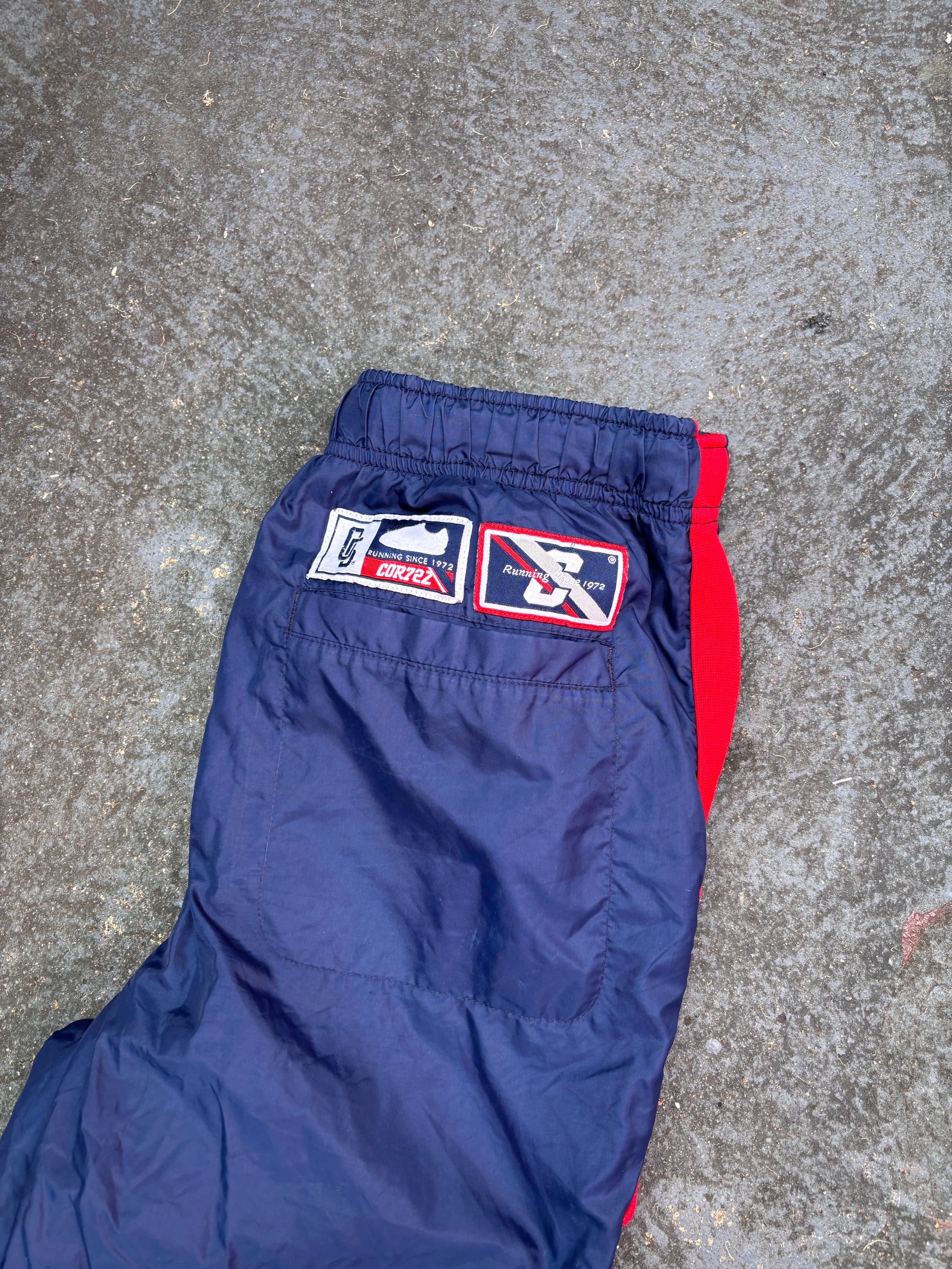 Vintage Y2K Nike Track Pants L Navy Red Cortez '72 Detail Wide Leg Bungee Ankle Windbreaker