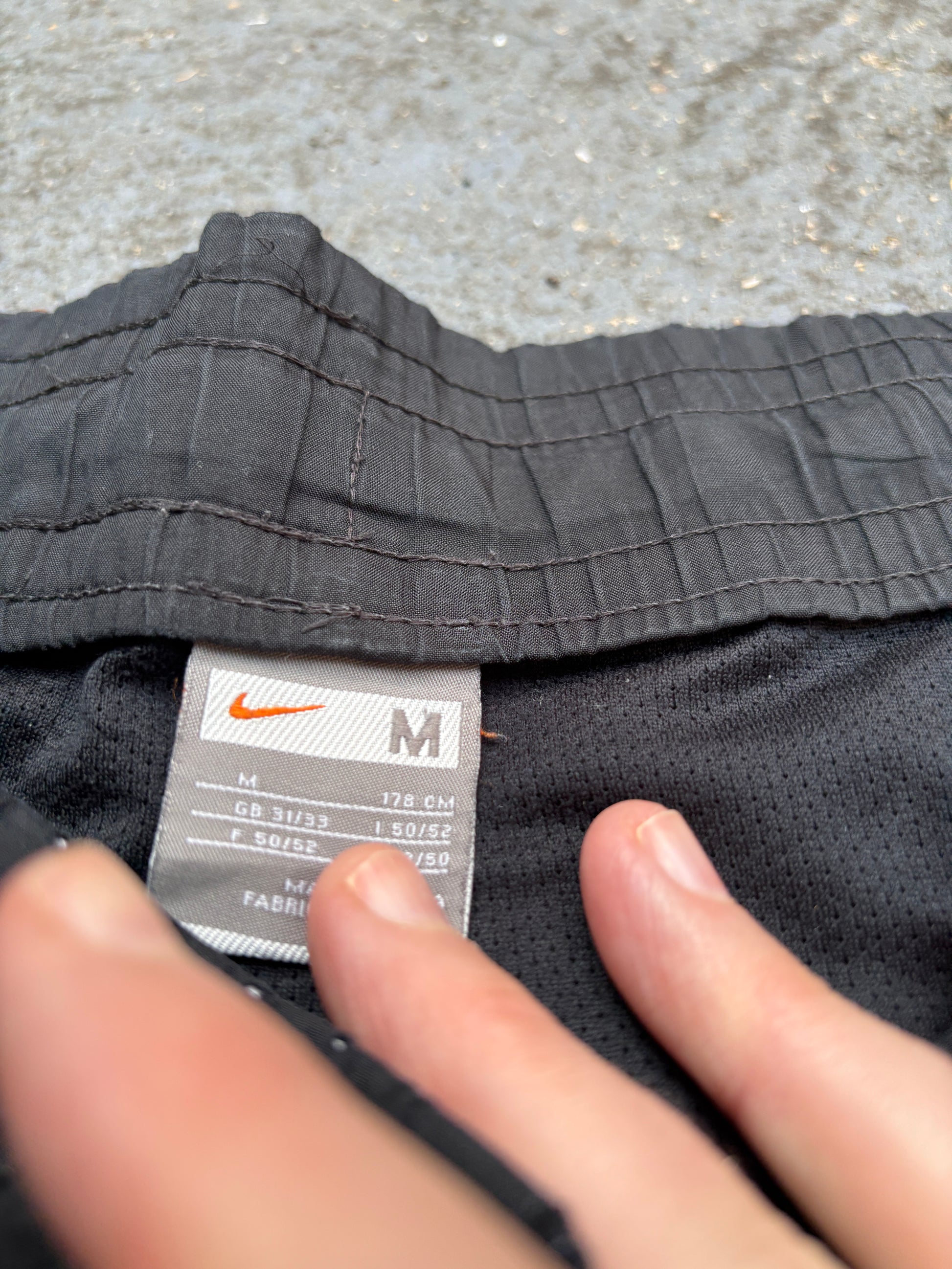 Vintage Y2K Nike Track Pants M Black Grey Swoosh Side Detail Wide Leg Windbreakers