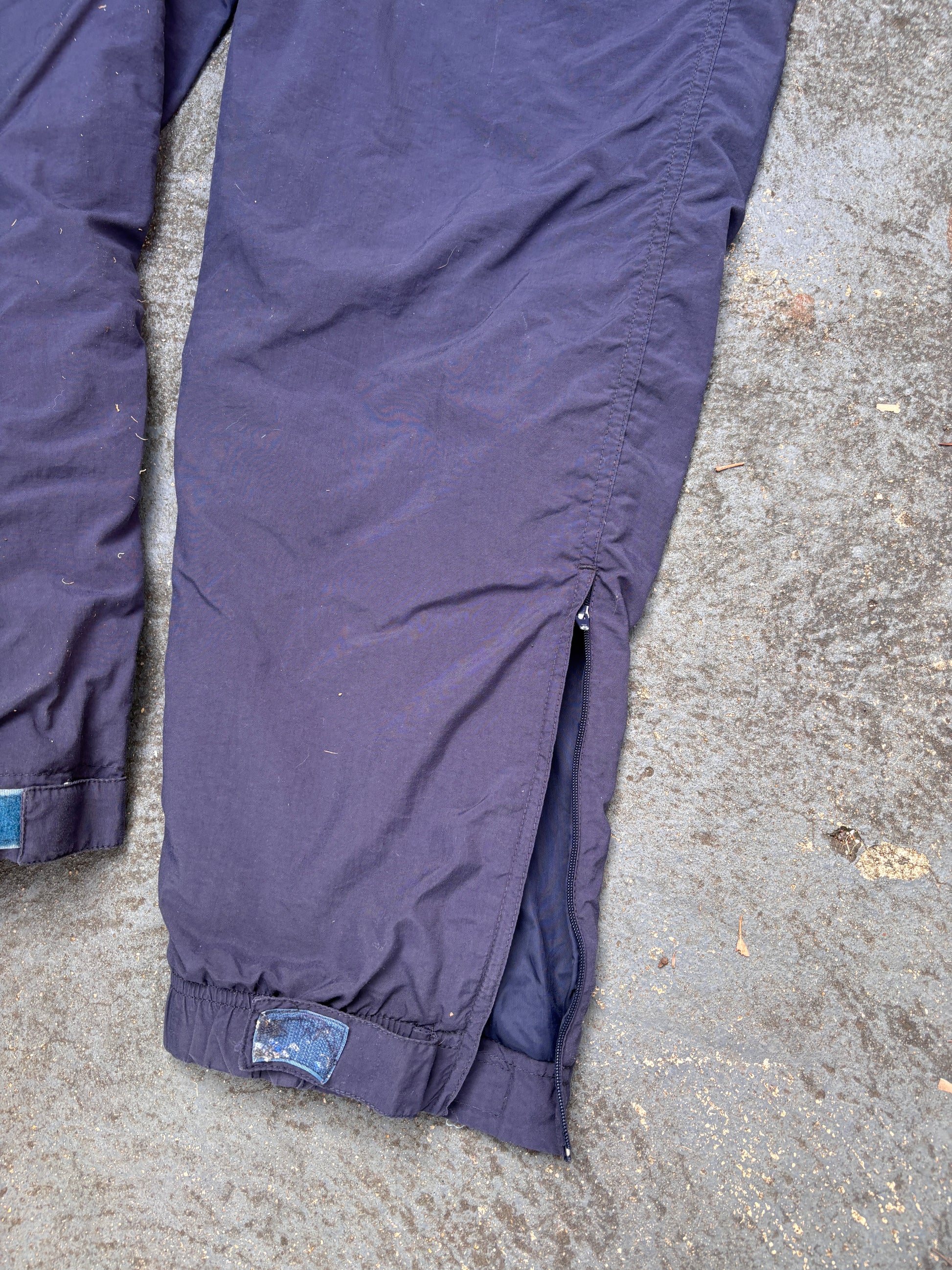 Vintage 90s Nike Track Pants Men’s L Navy Nylon Wide Leg White Swoosh Windbreakers