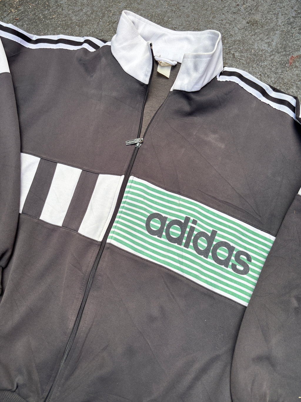 Vintage 90s Adidas Jumper Size XL Black White Detail Spell Out 3 Stripe Fleece Full Zip