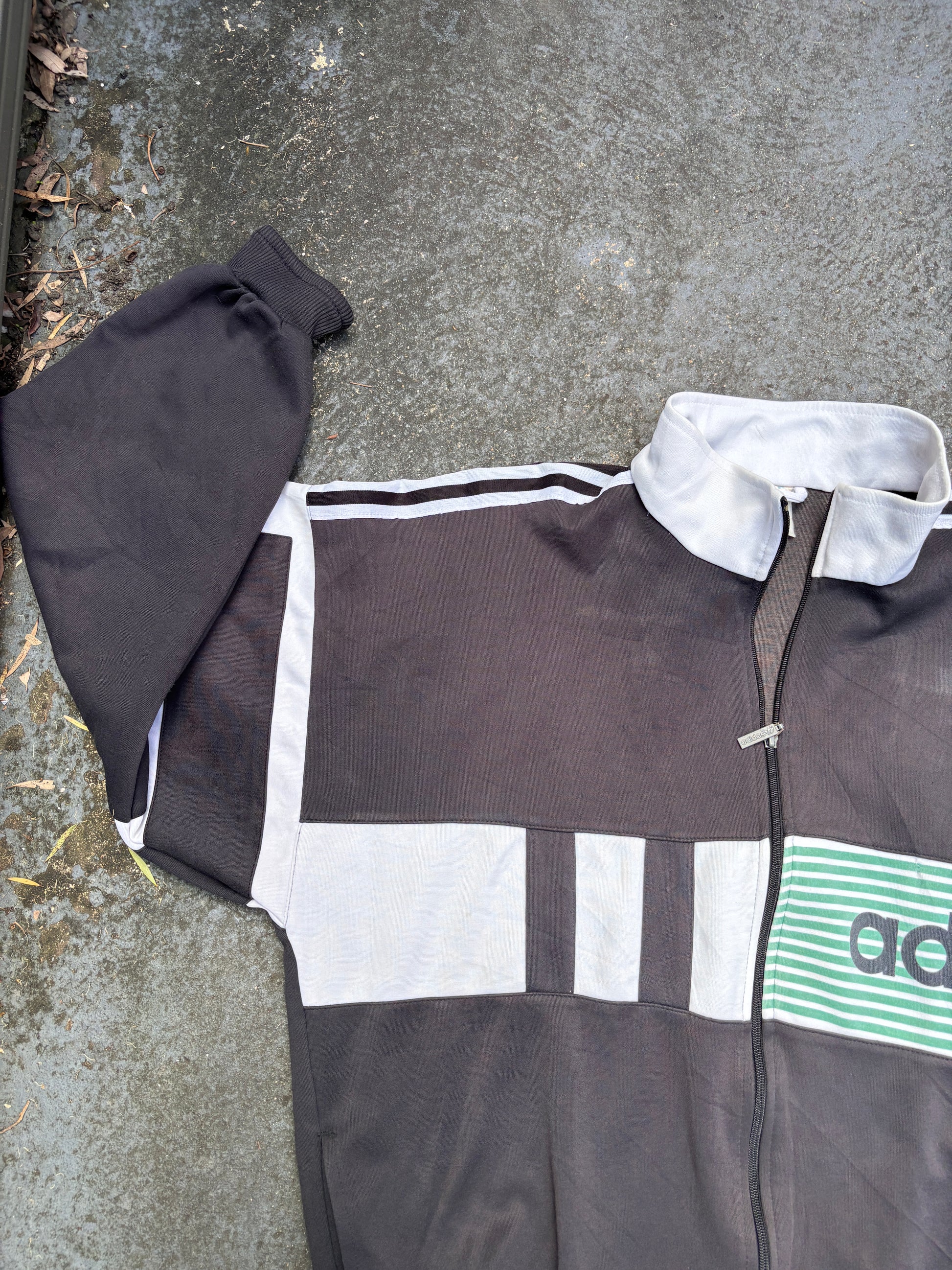 Vintage 90s Adidas Jumper Size XL Black White Detail Spell Out 3 Stripe Fleece Full Zip