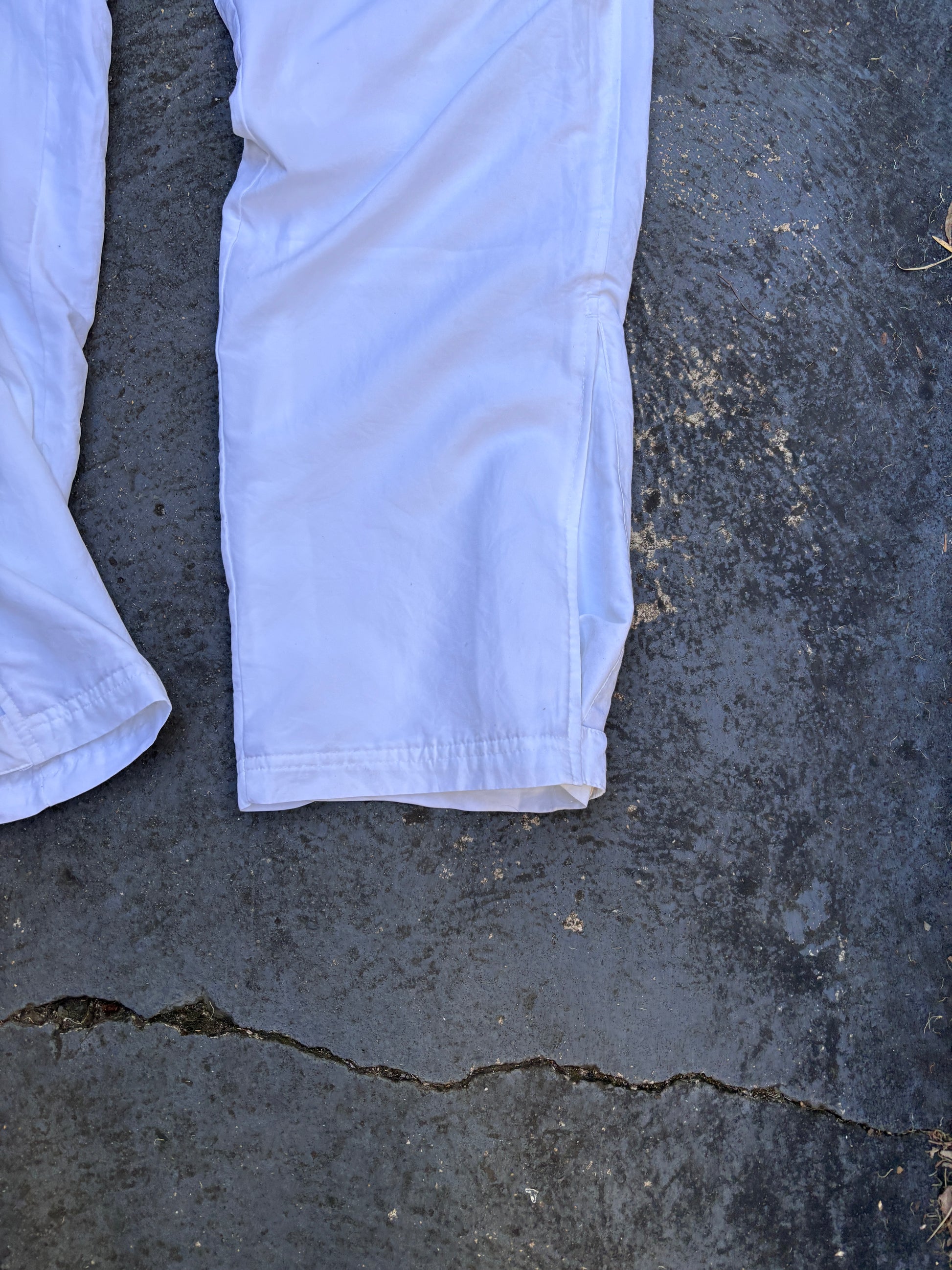 Vintage Y2K Nike Track Pants L White Black Swoosh Wide Leg Ankle Velcro Windbreakers