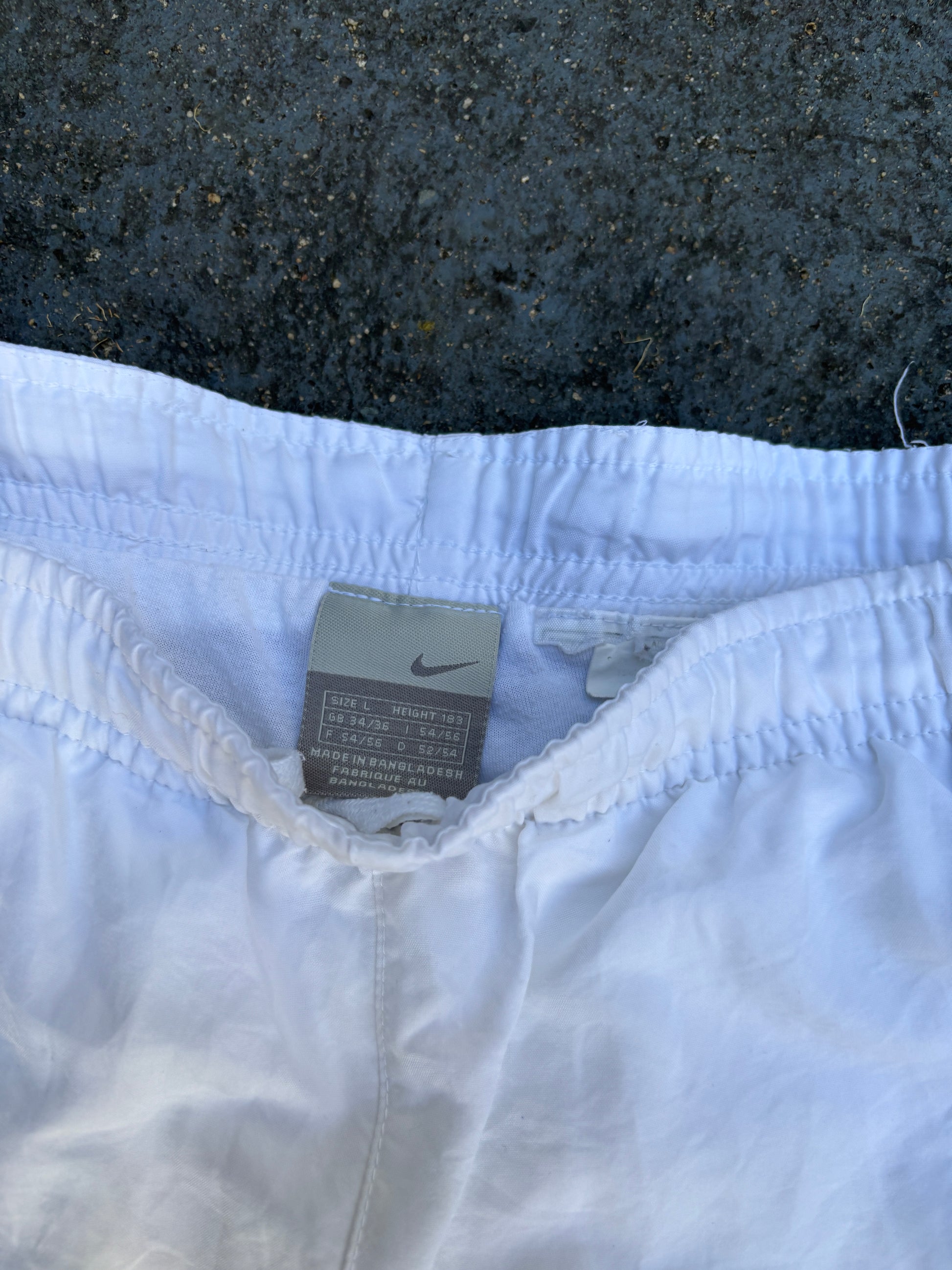 Vintage Y2K Nike Track Pants L White Black Swoosh Wide Leg Ankle Velcro Windbreakers