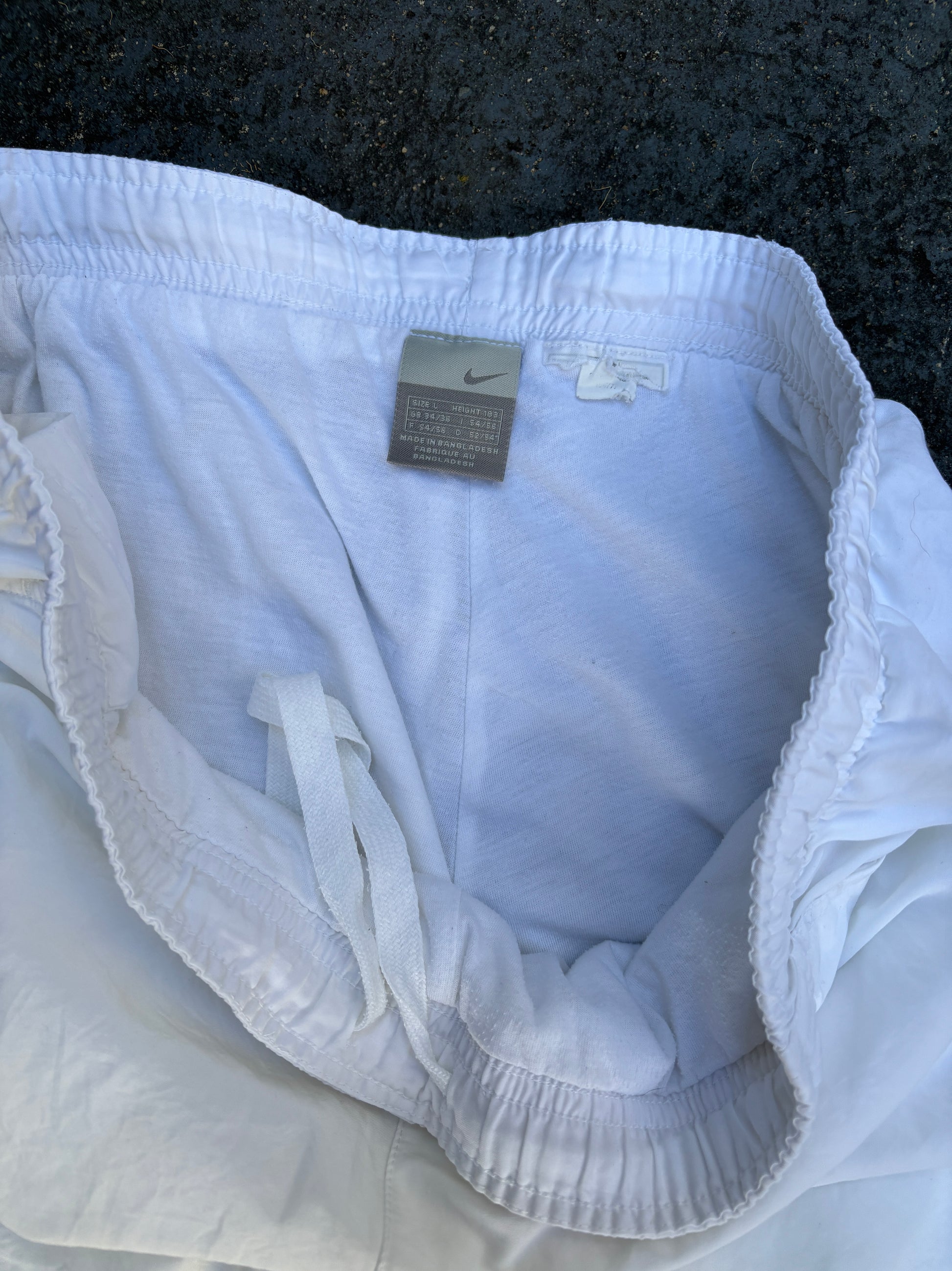 Vintage Y2K Nike Track Pants L White Black Swoosh Wide Leg Ankle Velcro Windbreakers