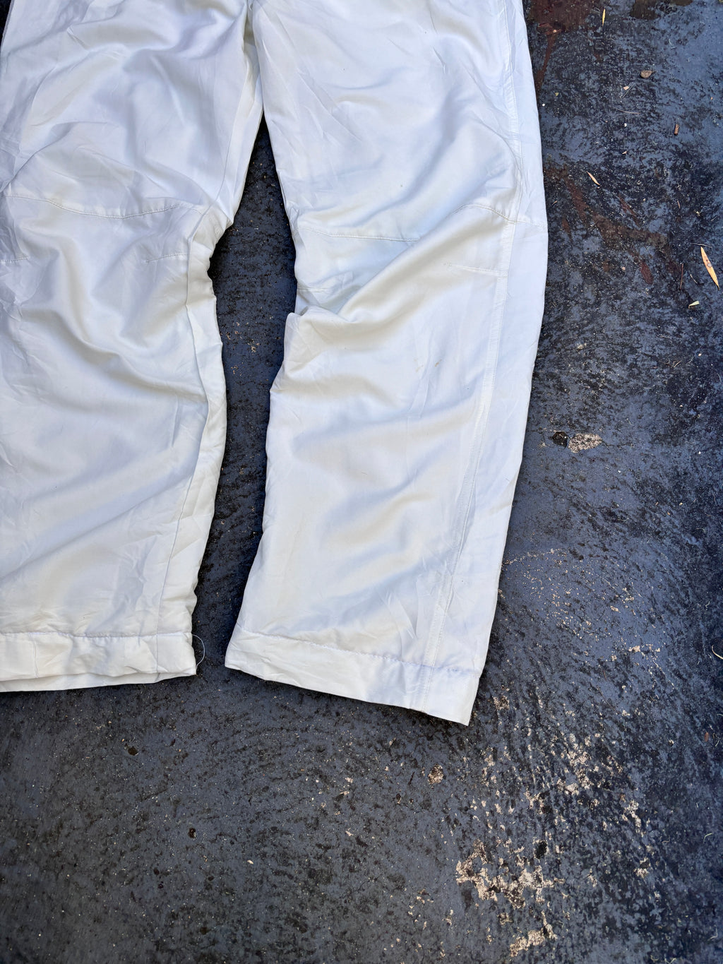 Vintage Y2K Nike Track Pants Womens M Cream White Logo Wide Leg Windbreakers Button Waist