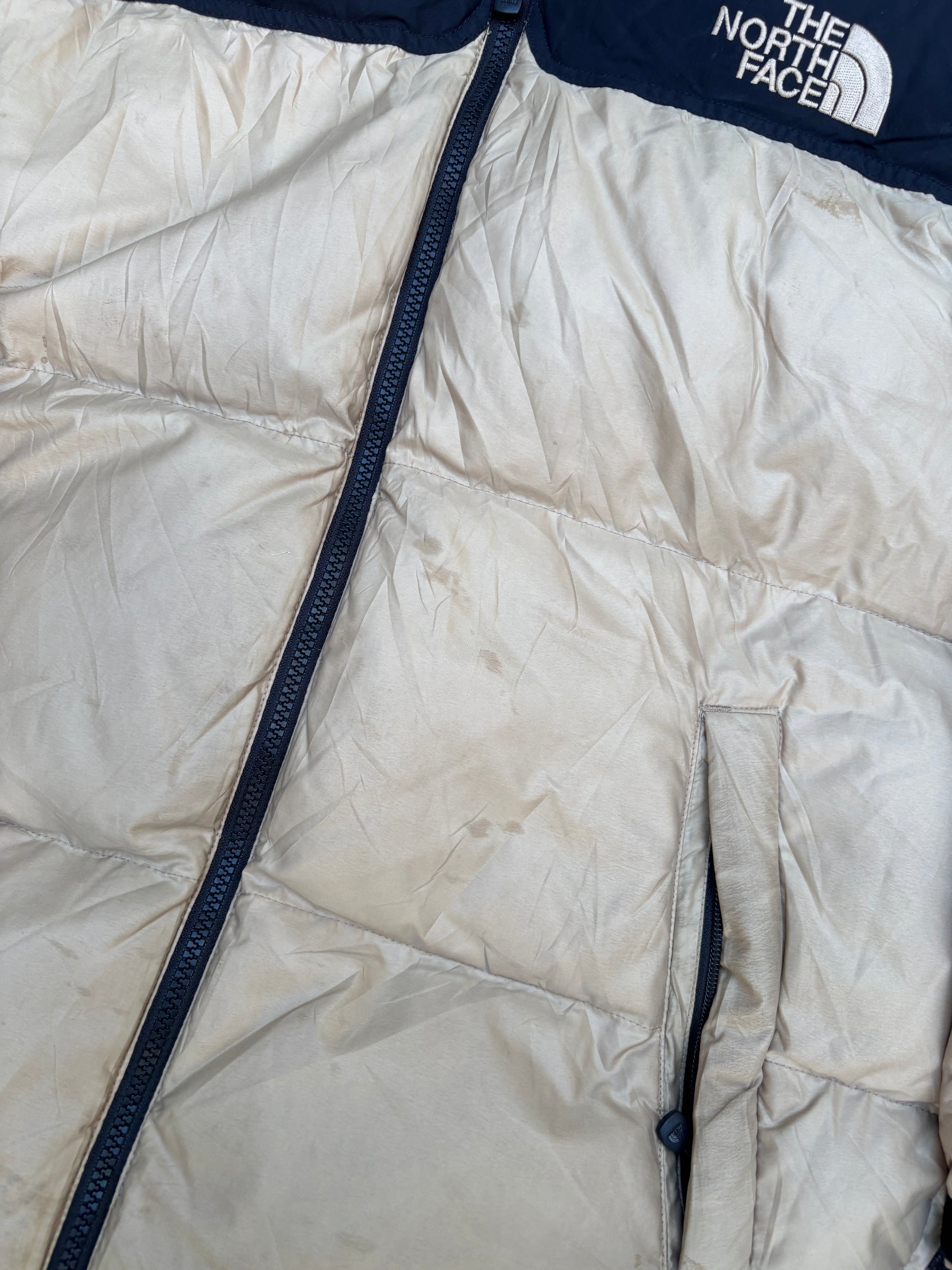 Vintage 90s The North Face Down Jacket Size L Gold Black 700 Puffer Hood Nuptse