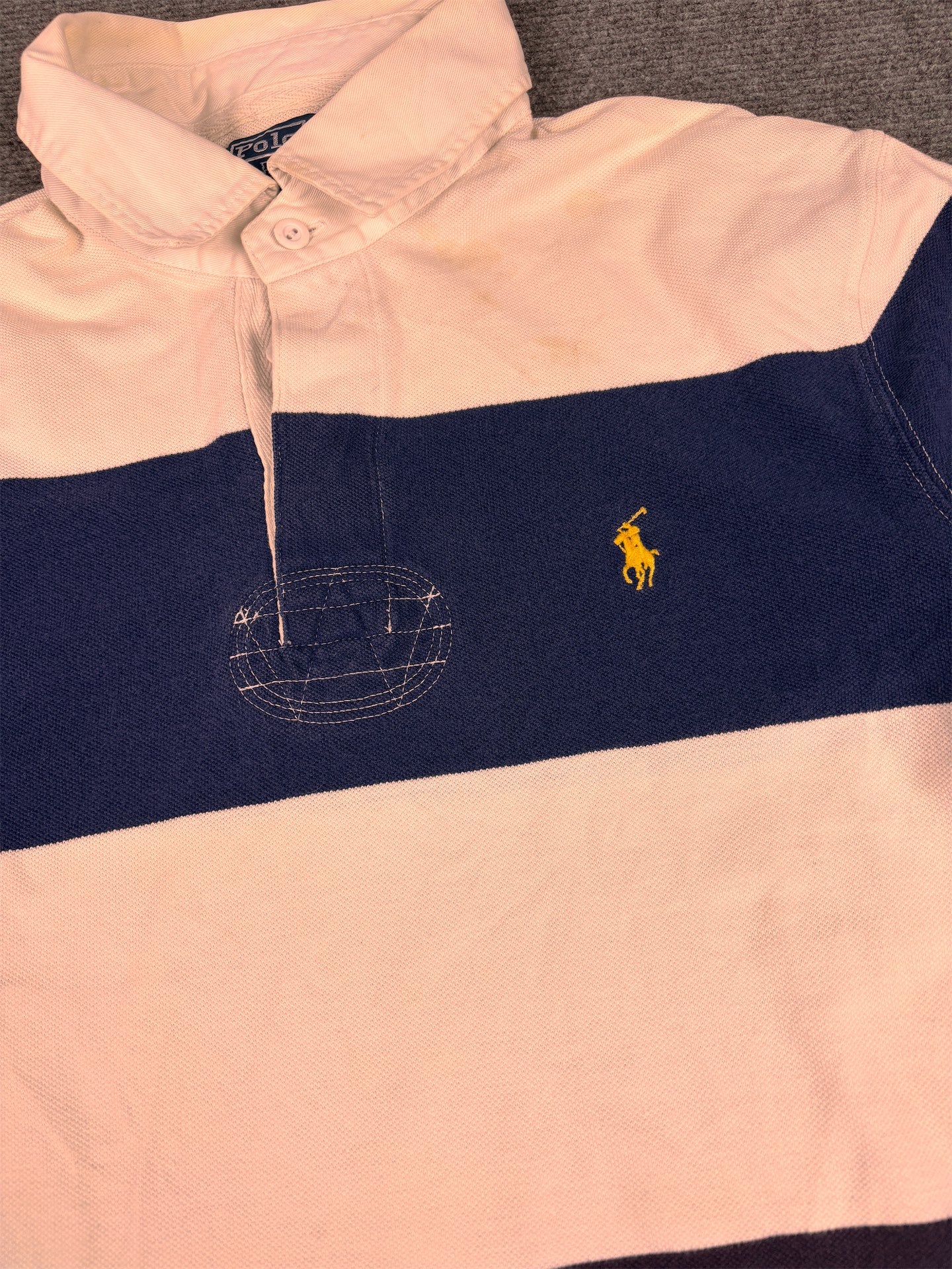 Vintage 90's Ralph Lauren Polo Men's L Blue White Stripe Small Yellow Small Pony