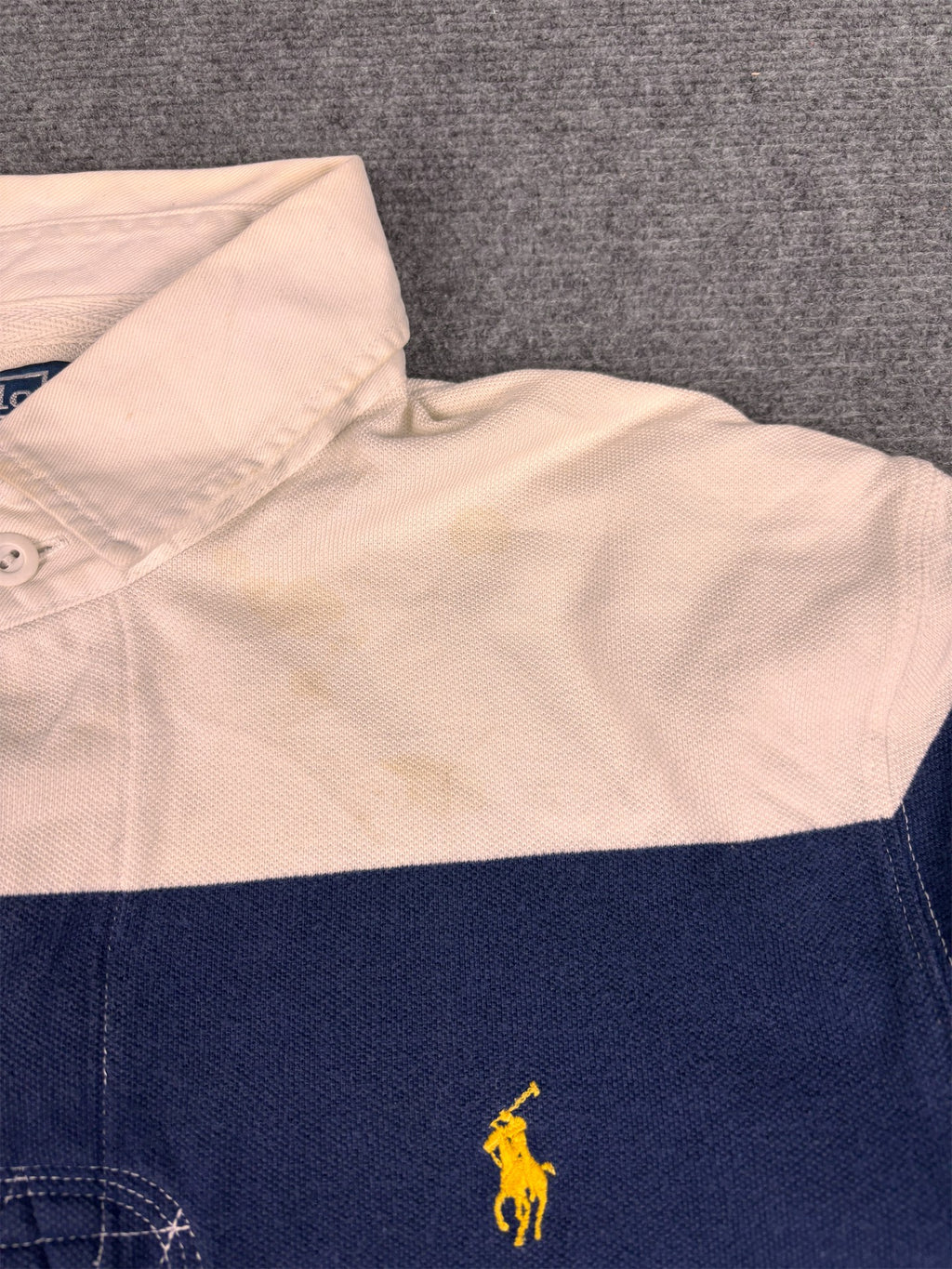 Vintage 90's Ralph Lauren Polo Men's L Blue White Stripe Small Yellow Small Pony