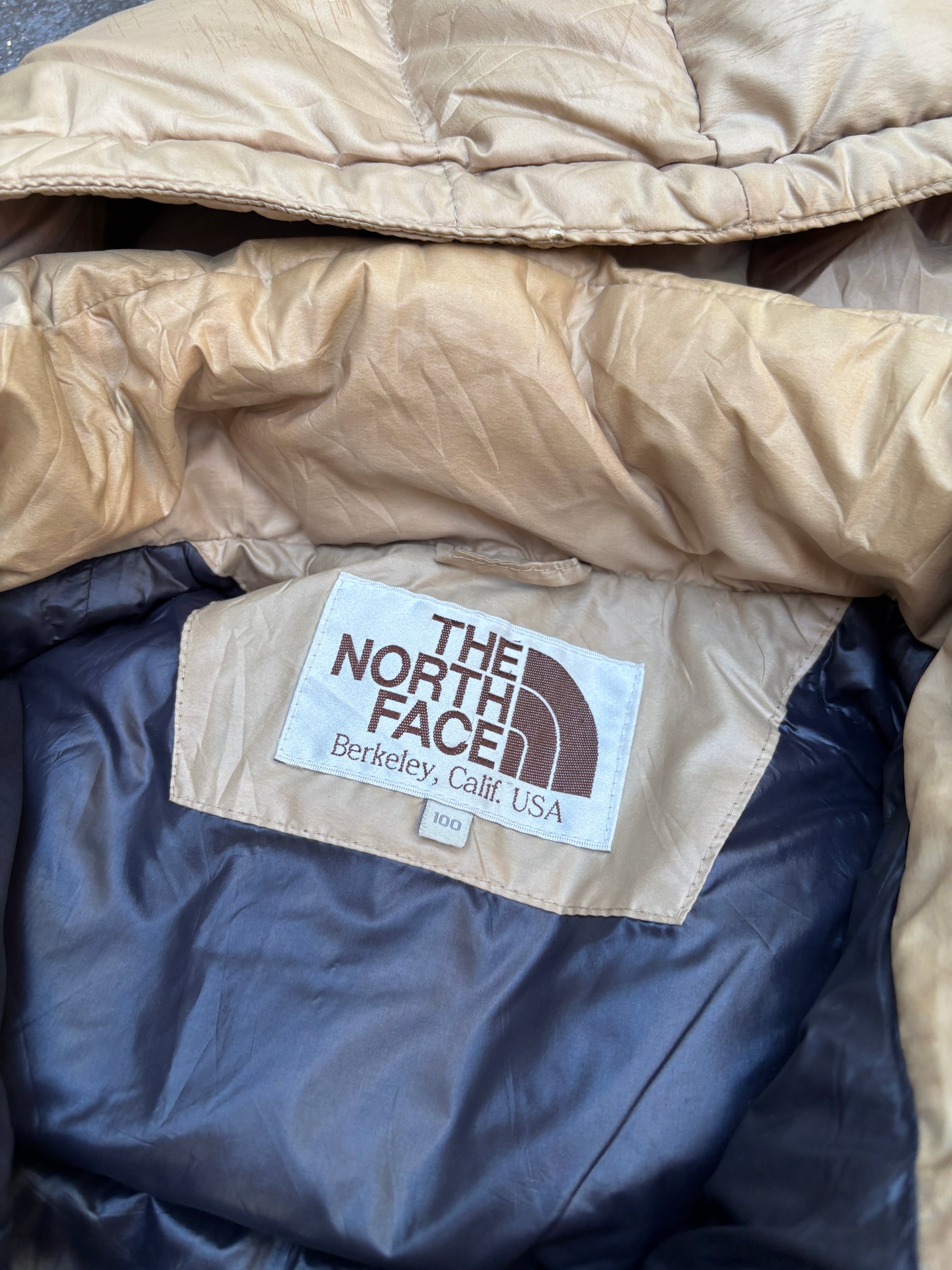 Vintage 90s The North Face Down Jacket Size L Gold Black 700 Puffer Hood Nuptse
