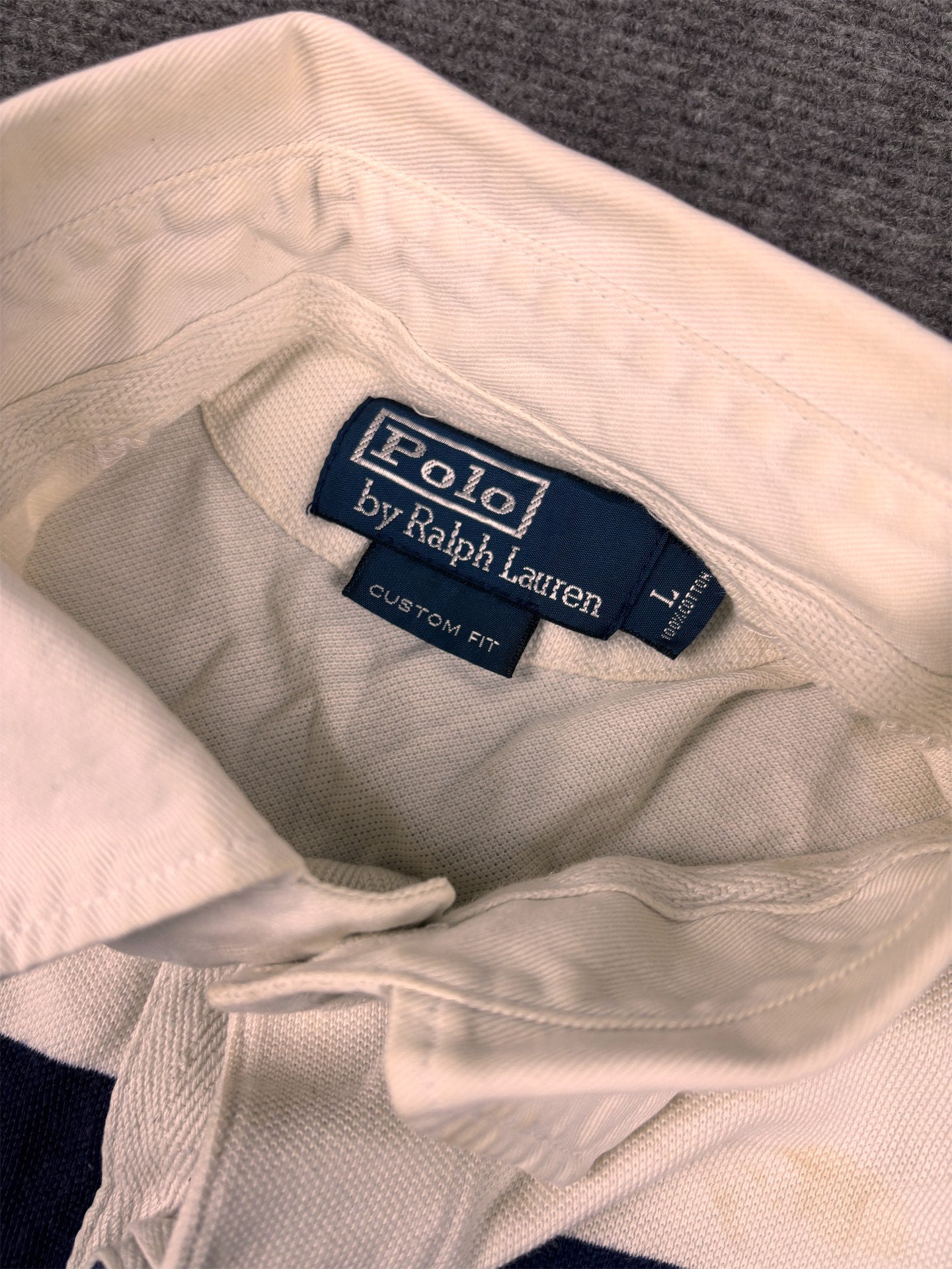 Vintage 90's Ralph Lauren Polo Men's L Blue White Stripe Small Yellow Small Pony