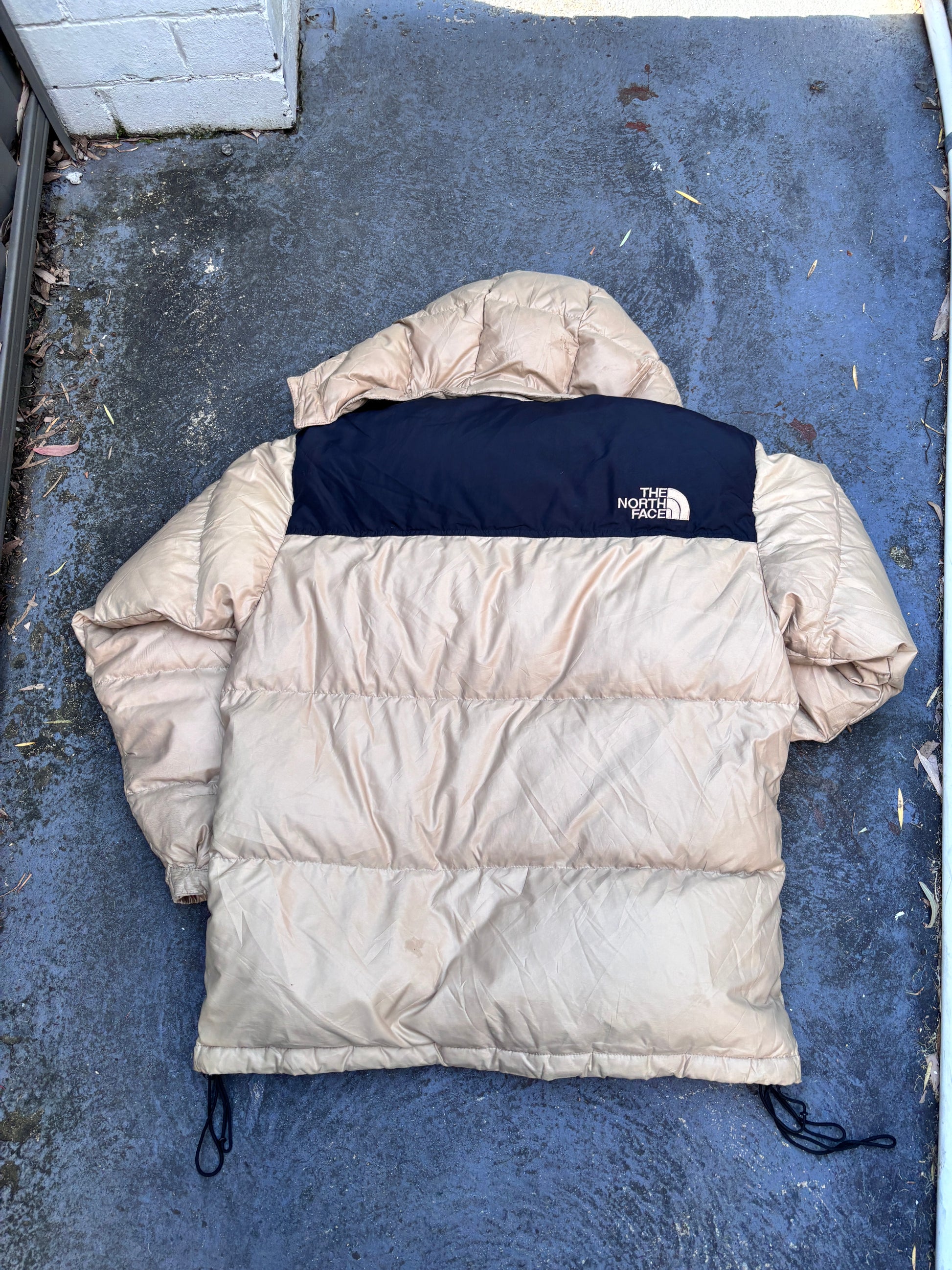 Vintage 90s The North Face Down Jacket Size L Gold Black 700 Puffer Hood Nuptse