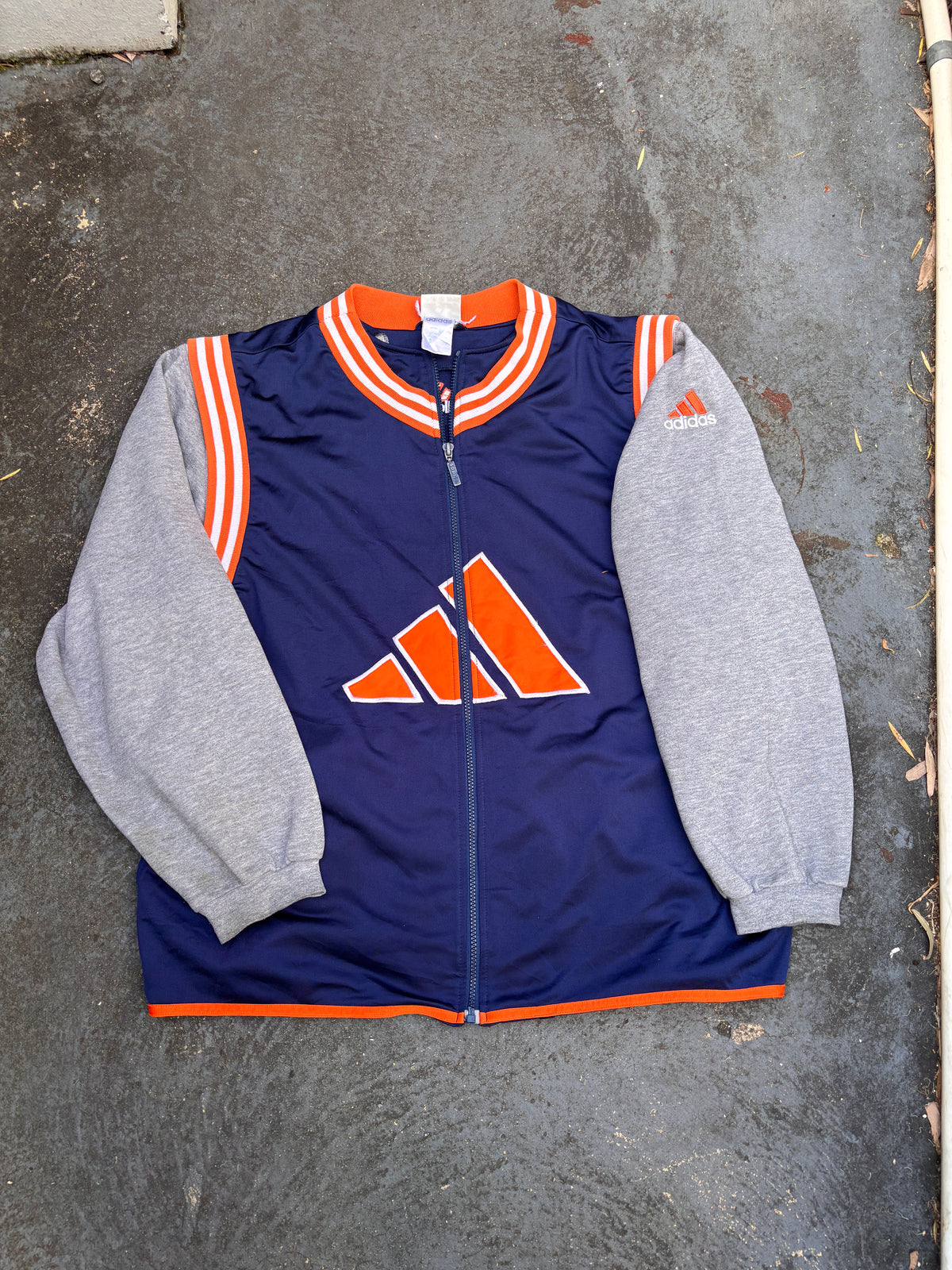 Vintage 90s Adidas Jacket Size L Navy Orange Basketball Arm Zip Off Jersey