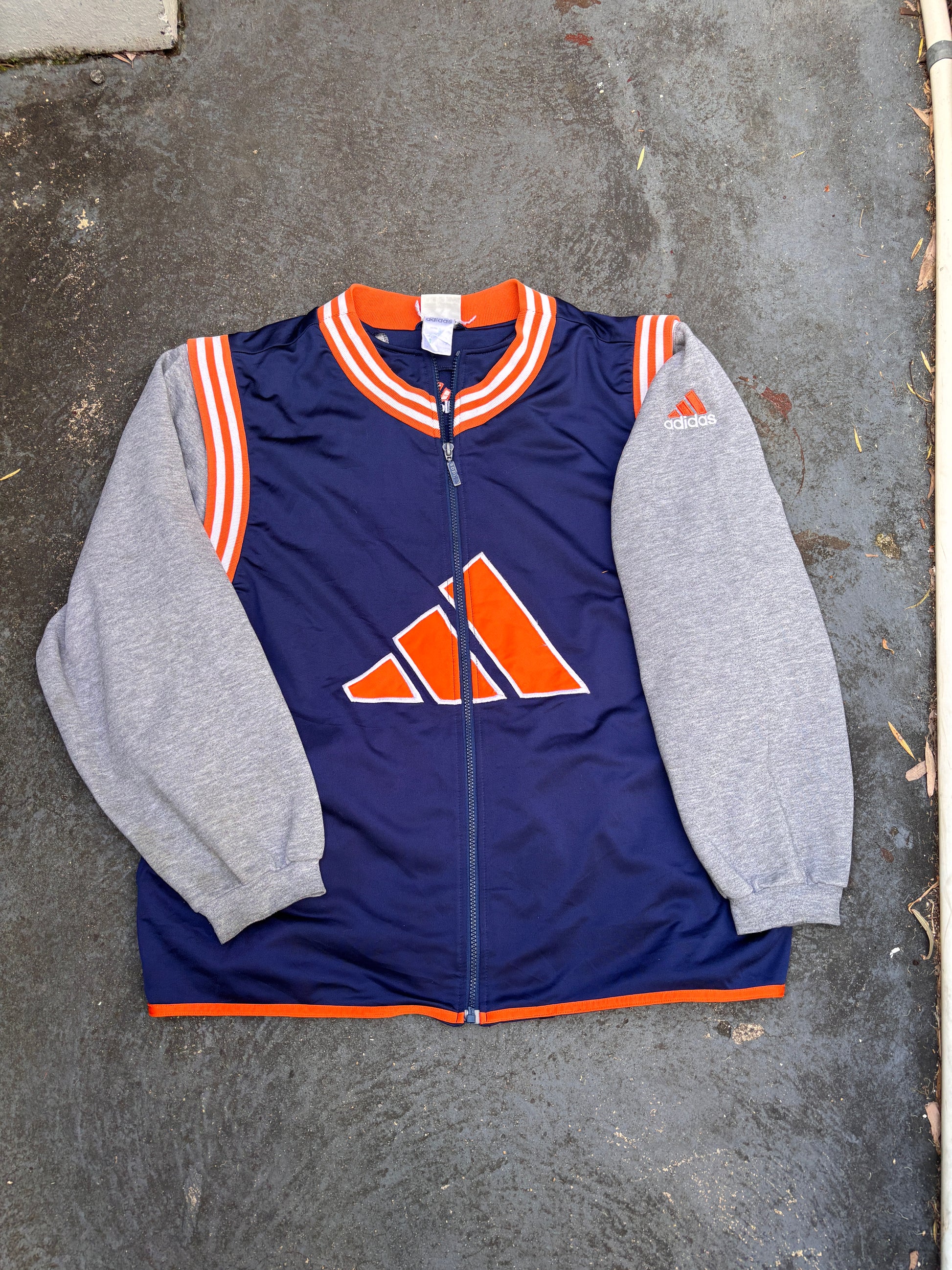 Vintage 90s Adidas Jacket Size L Navy Orange Basketball Arm Zip Off Jersey