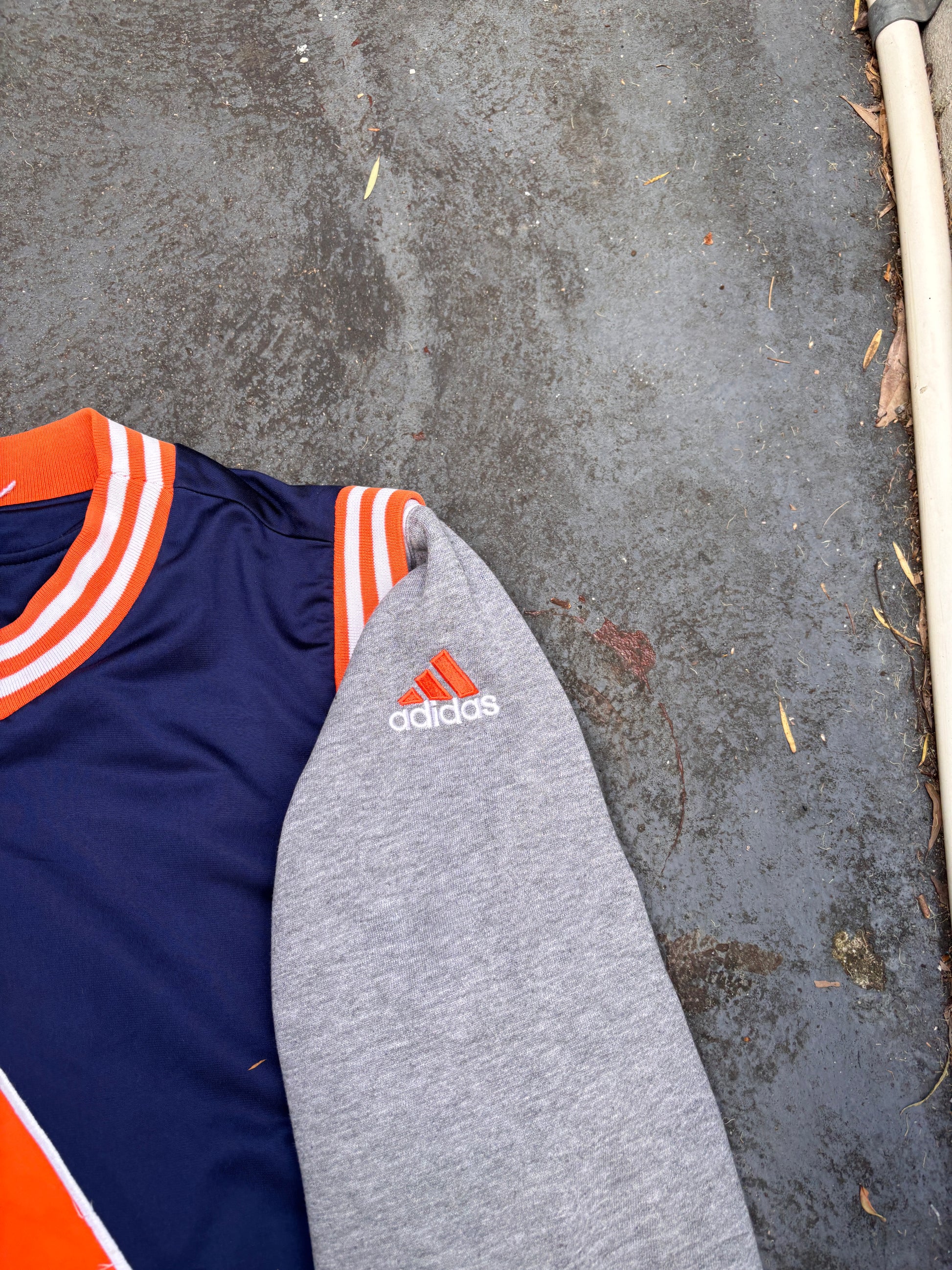 Vintage 90s Adidas Jacket Size L Navy Orange Basketball Arm Zip Off Jersey