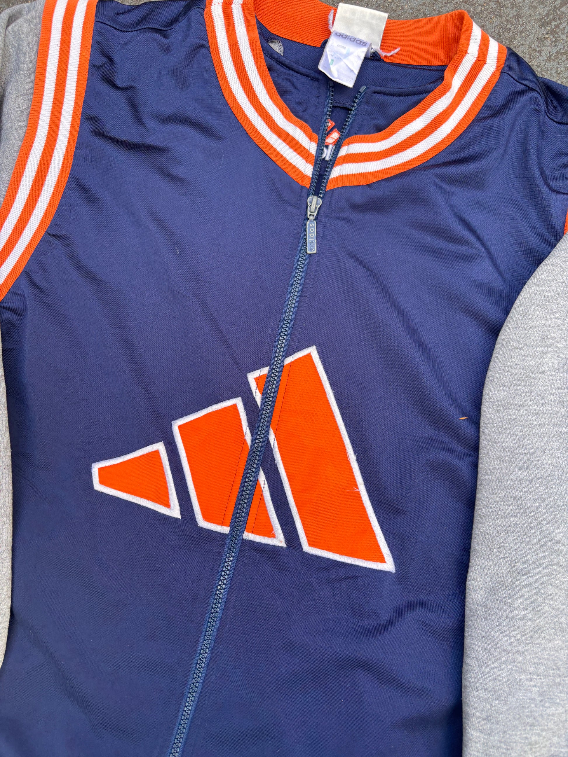 Vintage 90s Adidas Jacket Size L Navy Orange Basketball Arm Zip Off Jersey