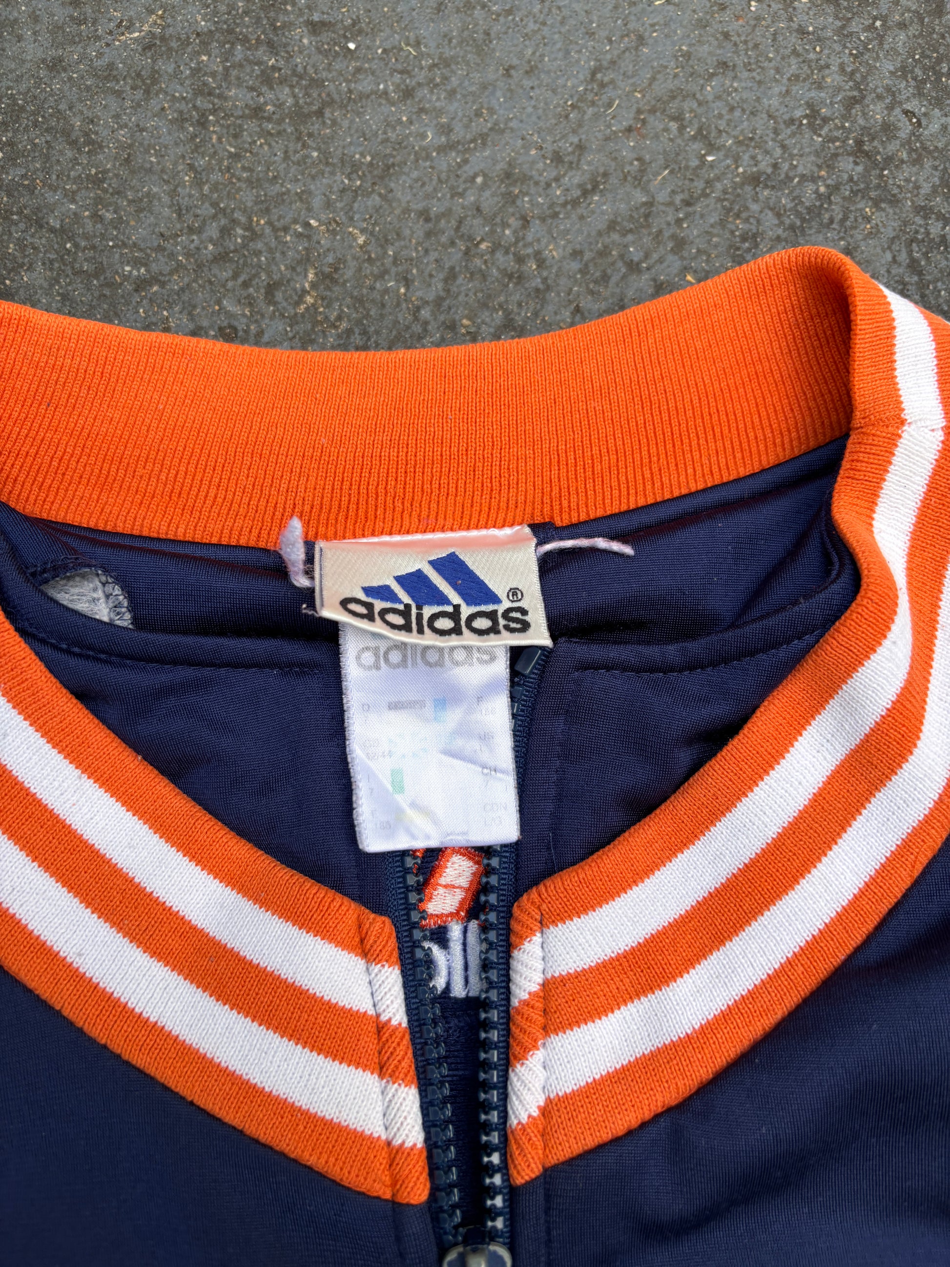 Vintage 90s Adidas Jacket Size L Navy Orange Basketball Arm Zip Off Jersey