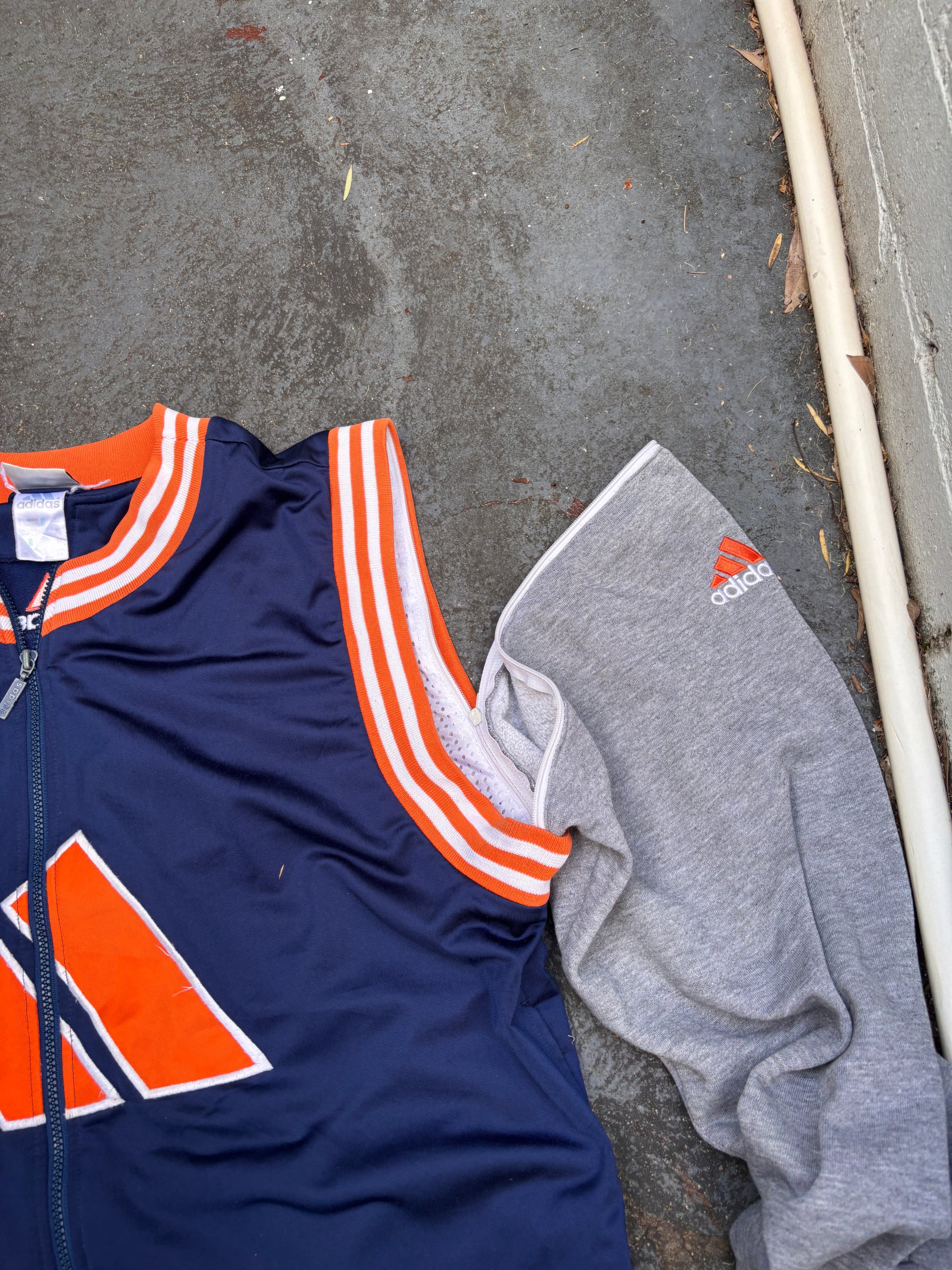 Vintage 90s Adidas Jacket Size L Navy Orange Basketball Arm Zip Off Jersey