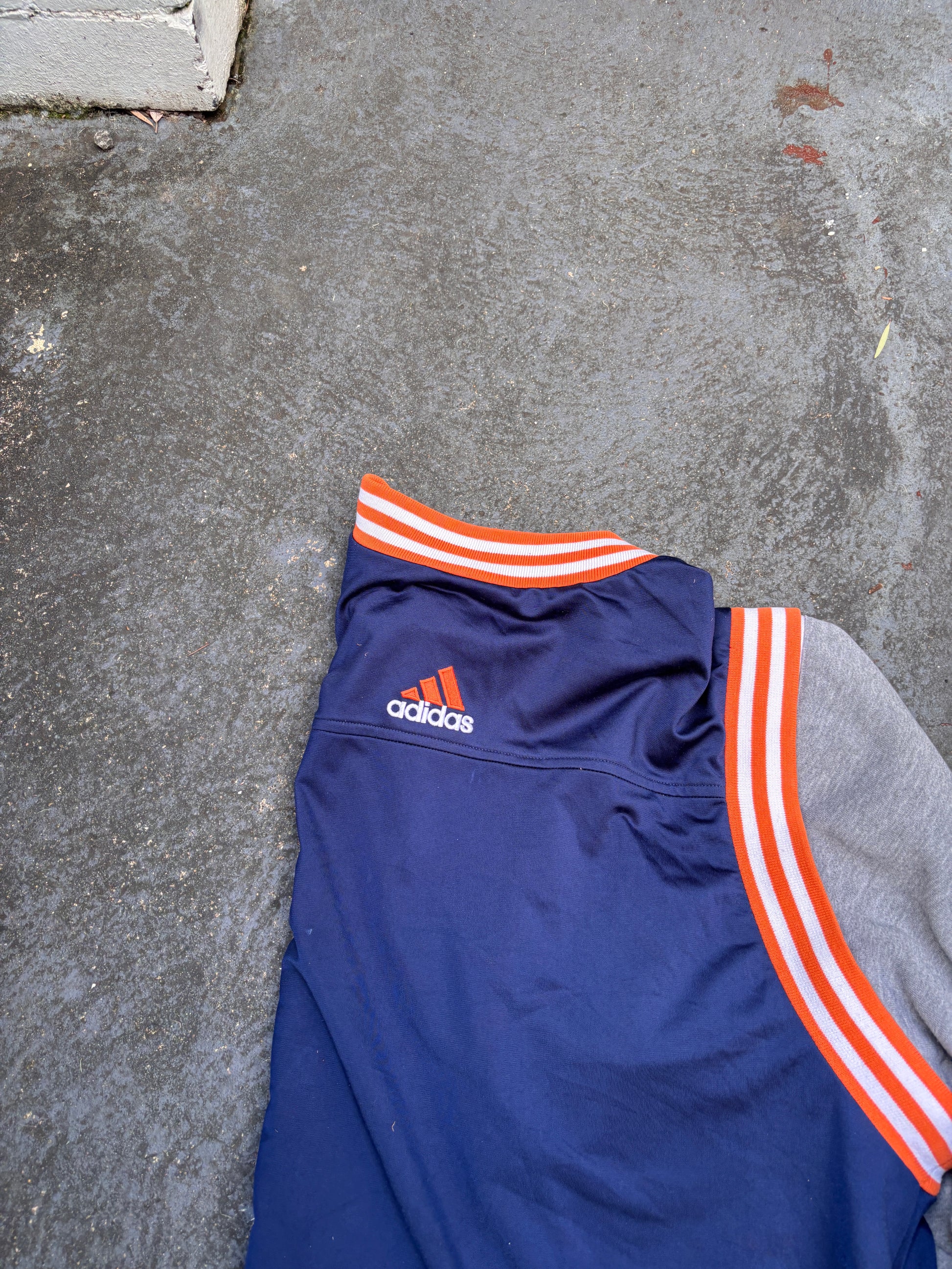 Vintage 90s Adidas Jacket Size L Navy Orange Basketball Arm Zip Off Jersey