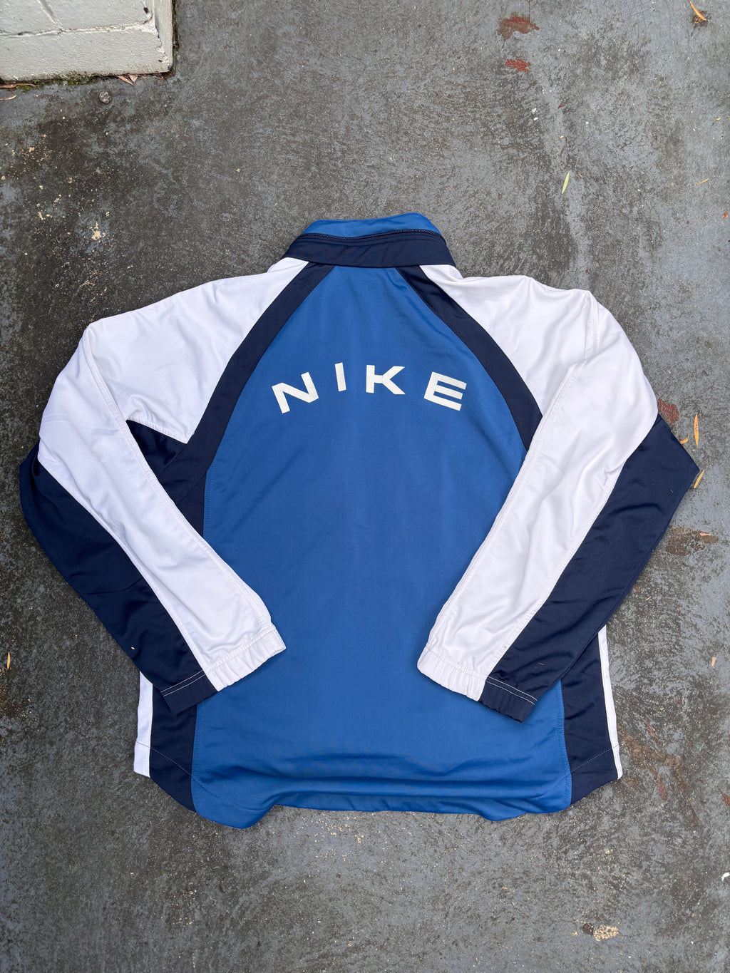 Vintage 90s Nike Jacket Size M Navy White Detail Spell Out Logo Full Zip Mock Neck