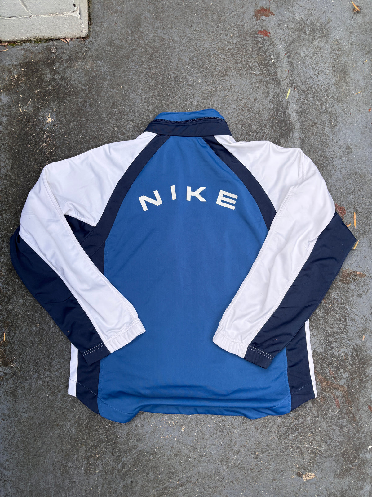 Vintage 90s Nike Jacket Size M Navy White Detail Spell Out Logo Full Zip Mock Neck