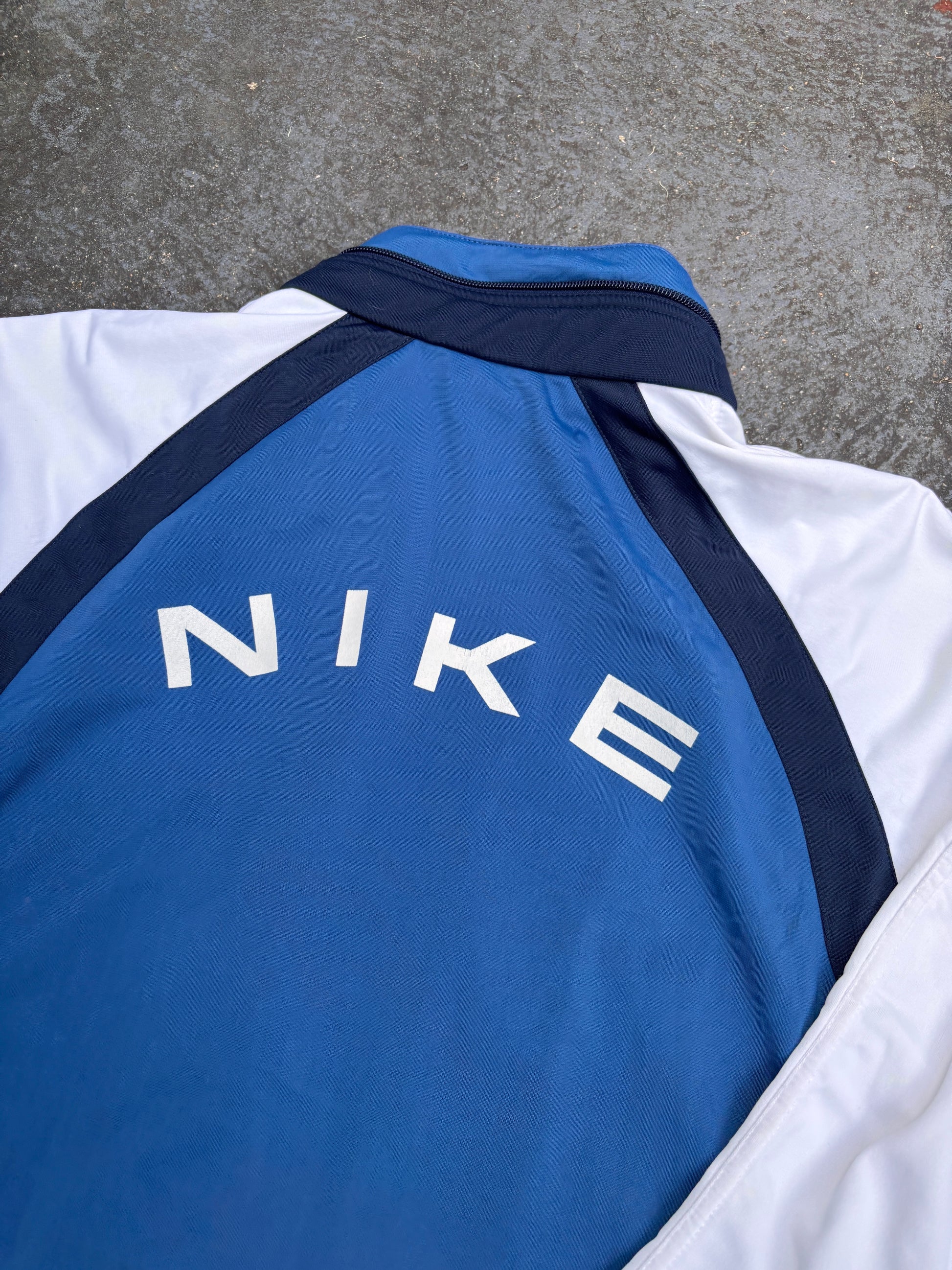 Vintage 90s Nike Jacket Size M Navy White Detail Spell Out Logo Full Zip Mock Neck
