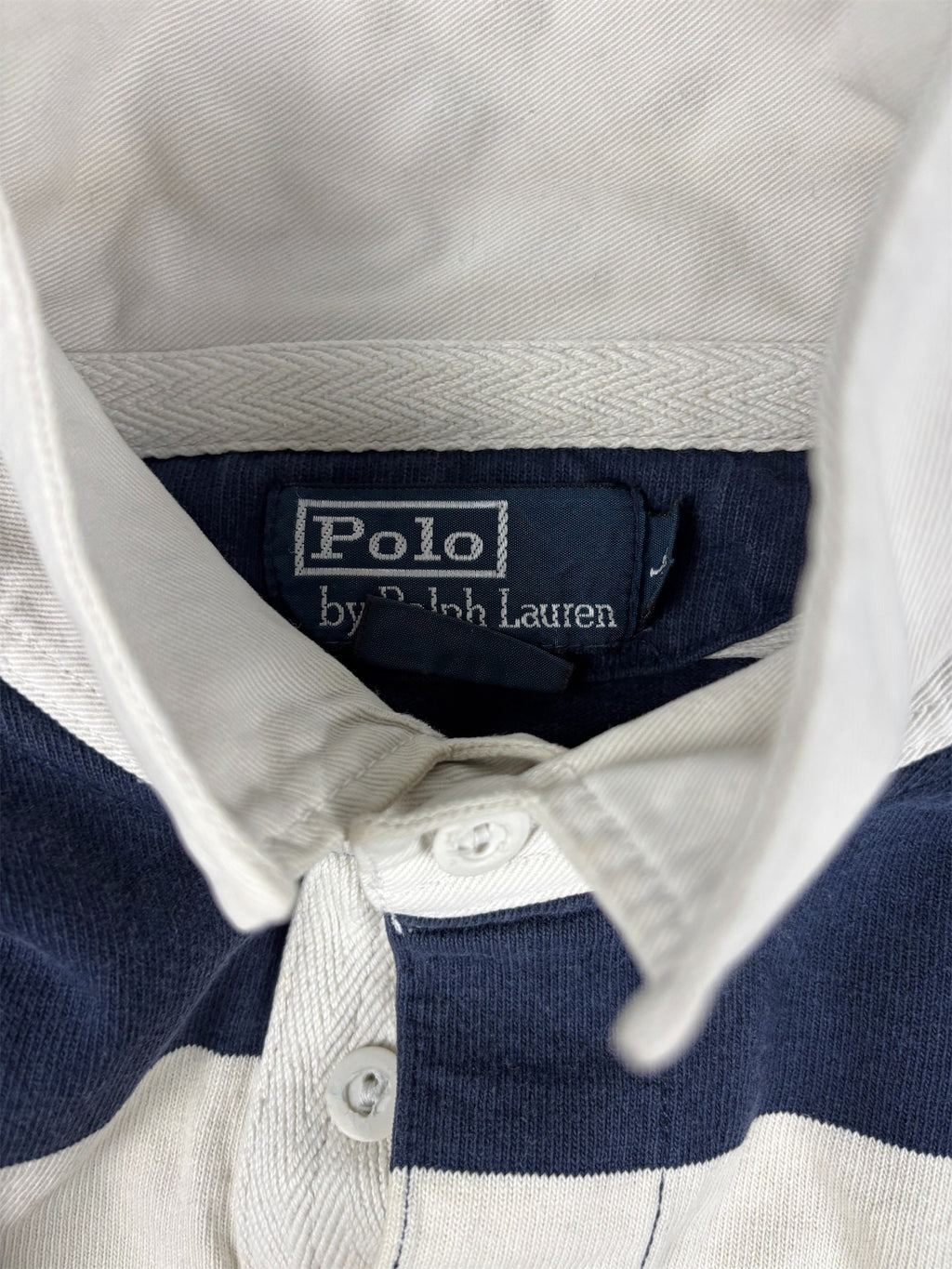 Vintage 90's Ralph Lauren Rugby Polo Men's L Blue White Striped Small Red Pony Collared