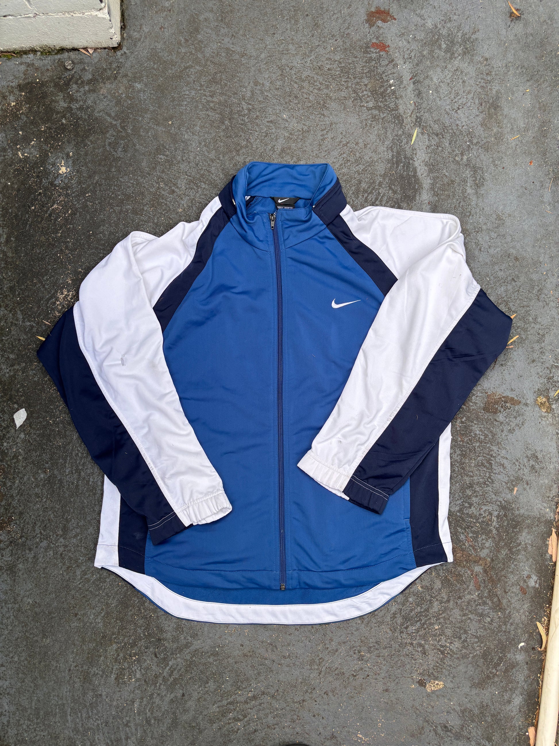 Vintage 90s Nike Jacket Size M Navy White Detail Spell Out Logo Full Zip Mock Neck