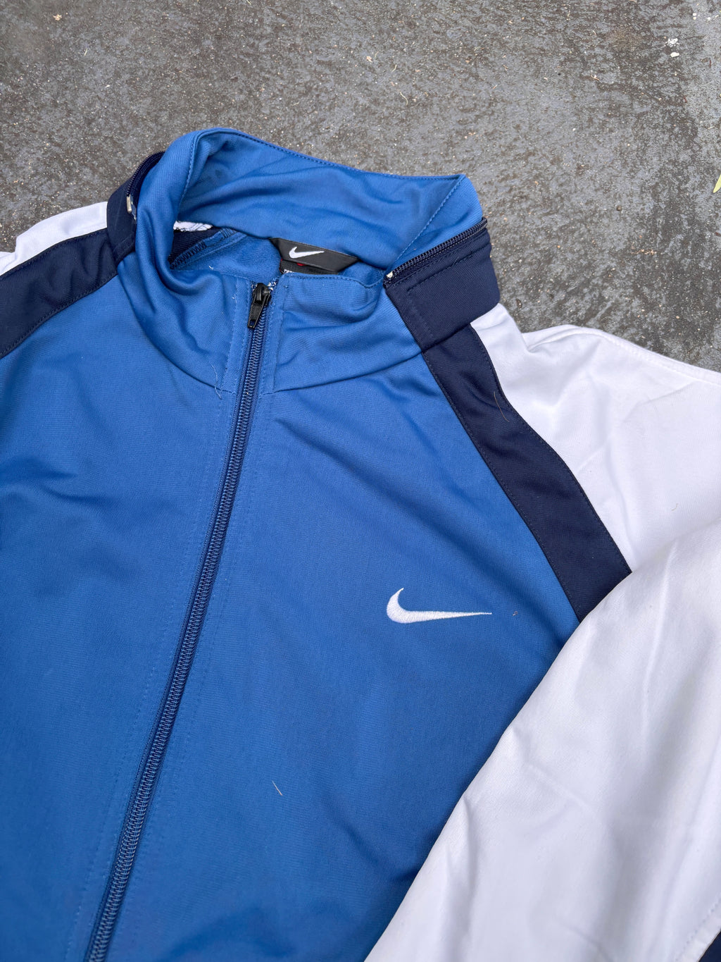 Vintage 90s Nike Jacket Size M Navy White Detail Spell Out Logo Full Zip Mock Neck
