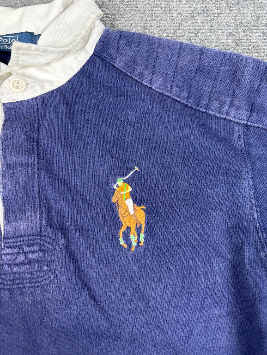 Vintage 90's Ralph Lauren Rugby Polo Women's XS Navy Large Pony Colour Jersey Collared