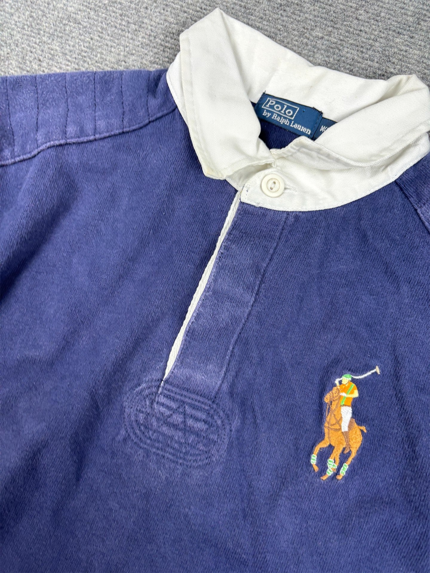 Vintage 90's Ralph Lauren Rugby Polo Women's XS Navy Large Pony Colour Jersey Collared