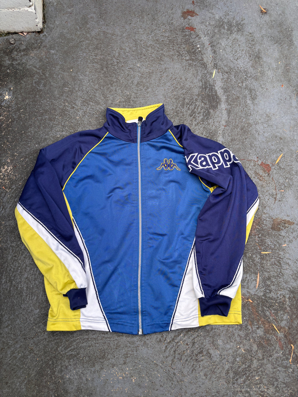 Vintage 90s Kappa Jacket Womens S Blue Yellow Spell Out Badge Logo Embroidered