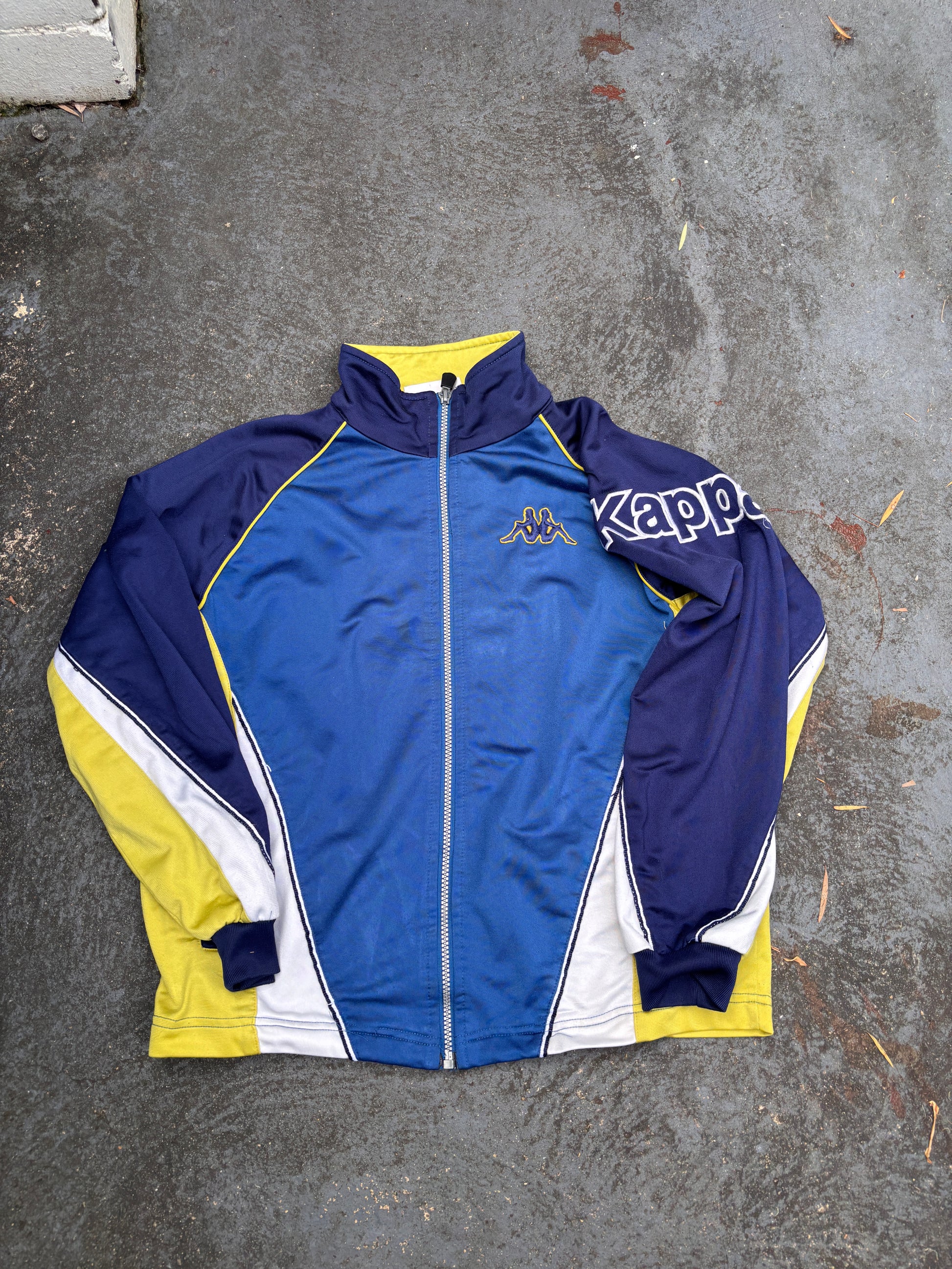 Vintage 90s Kappa Jacket Womens S Blue Yellow Spell Out Badge Logo Embroidered
