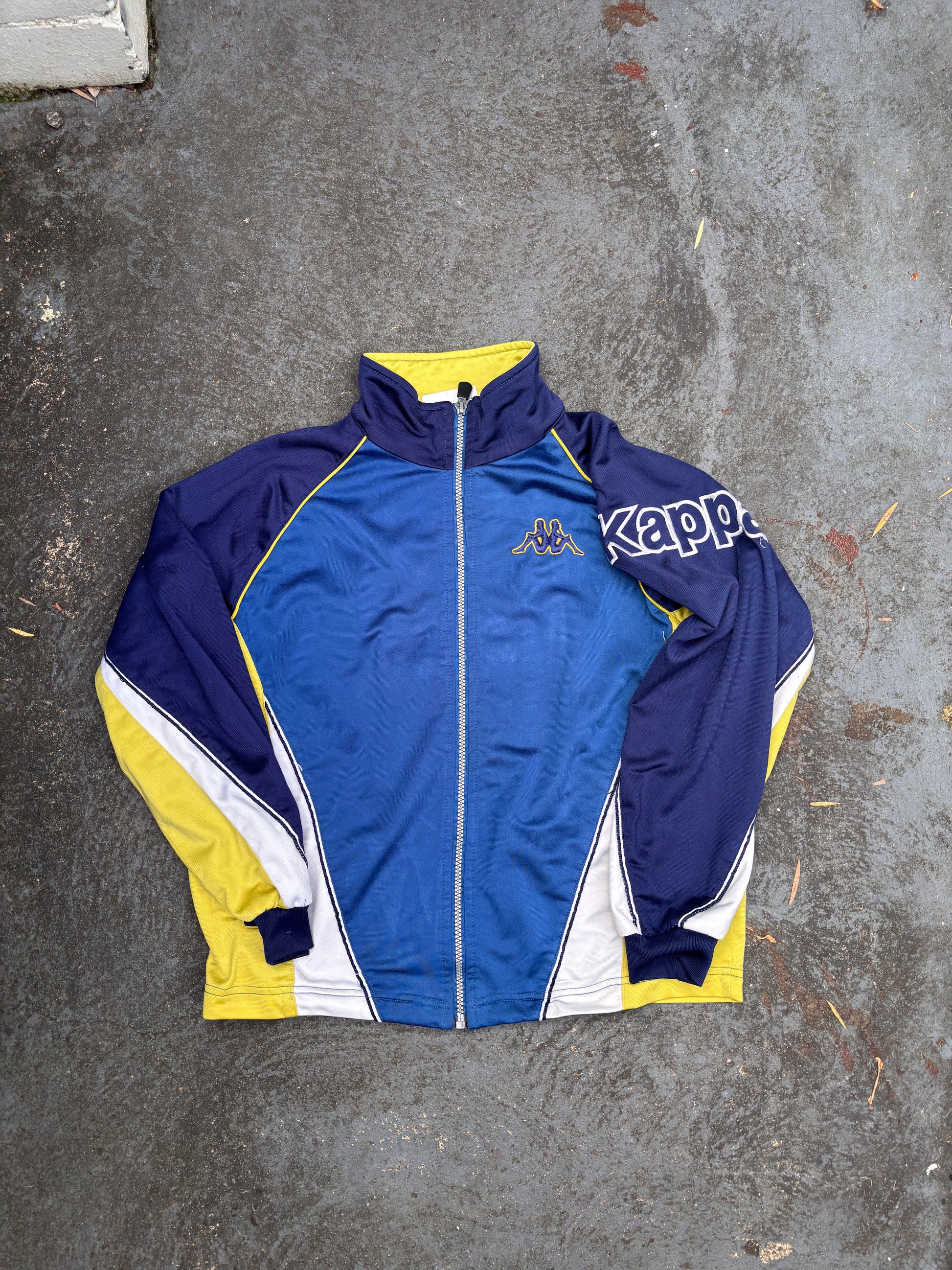 Vintage 90s Kappa Jacket Womens S Blue Yellow Spell Out Badge Logo Embroidered