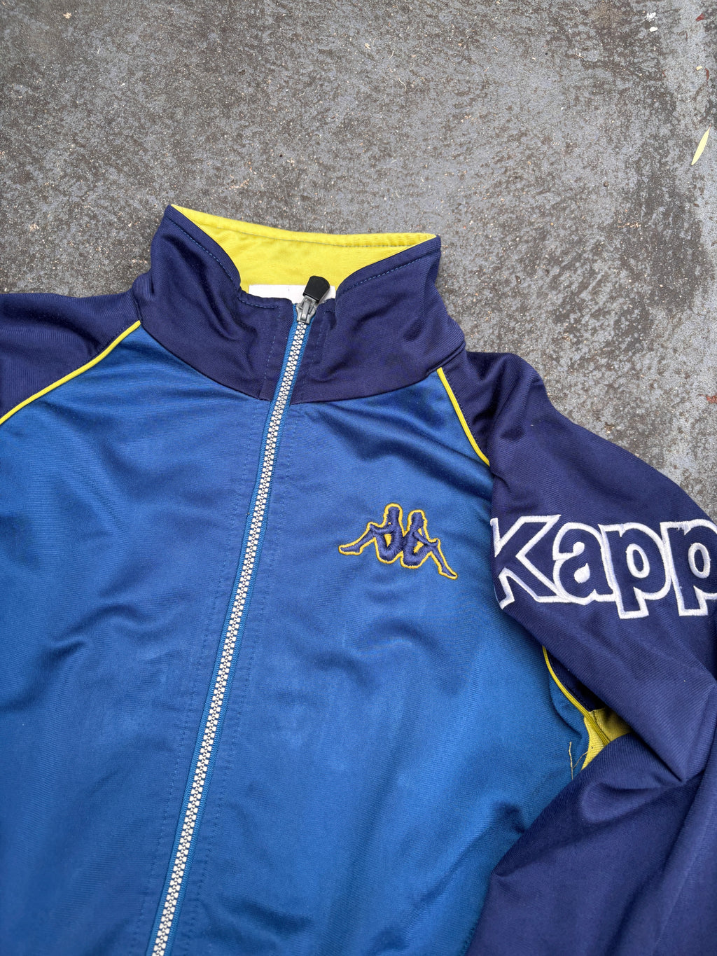 Vintage 90s Kappa Jacket Womens S Blue Yellow Spell Out Badge Logo Embroidered