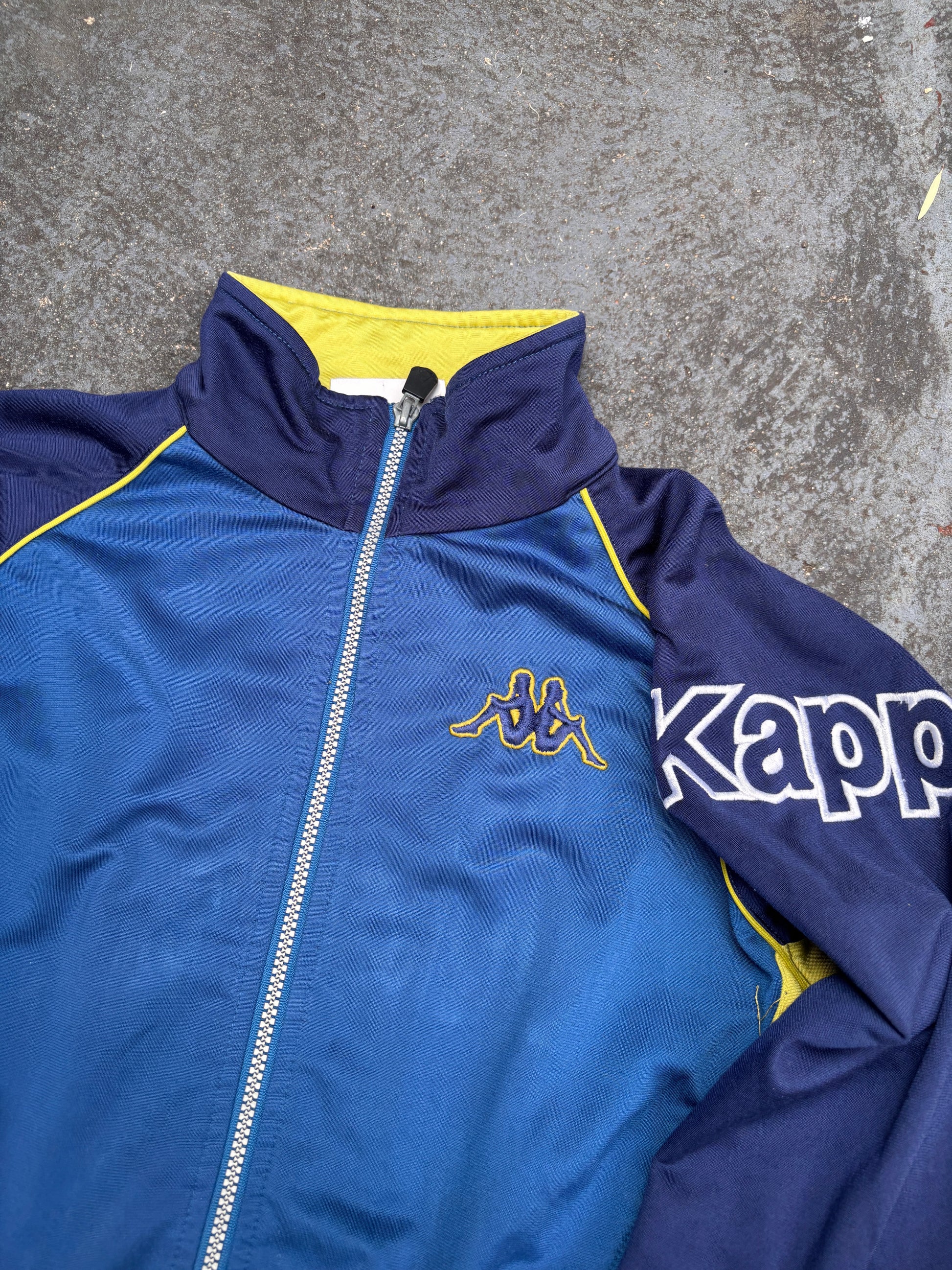 Vintage 90s Kappa Jacket Womens S Blue Yellow Spell Out Badge Logo Embroidered