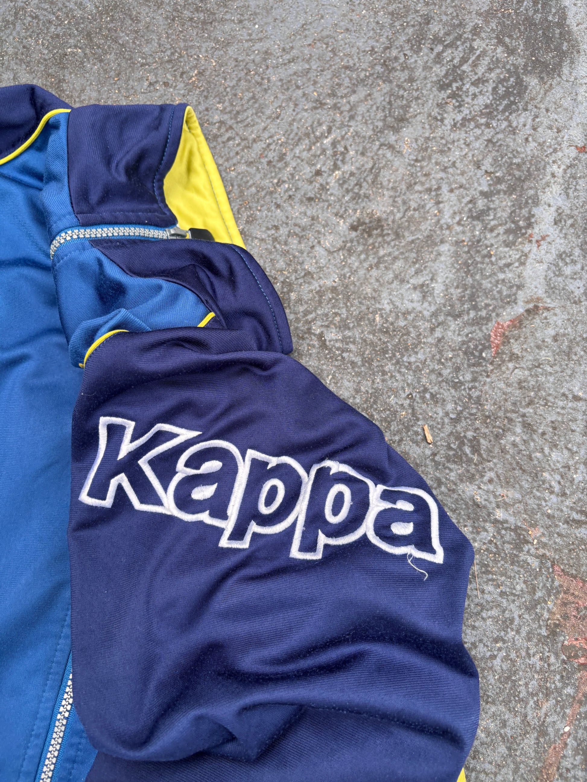 Vintage 90s Kappa Jacket Womens S Blue Yellow Spell Out Badge Logo Embroidered