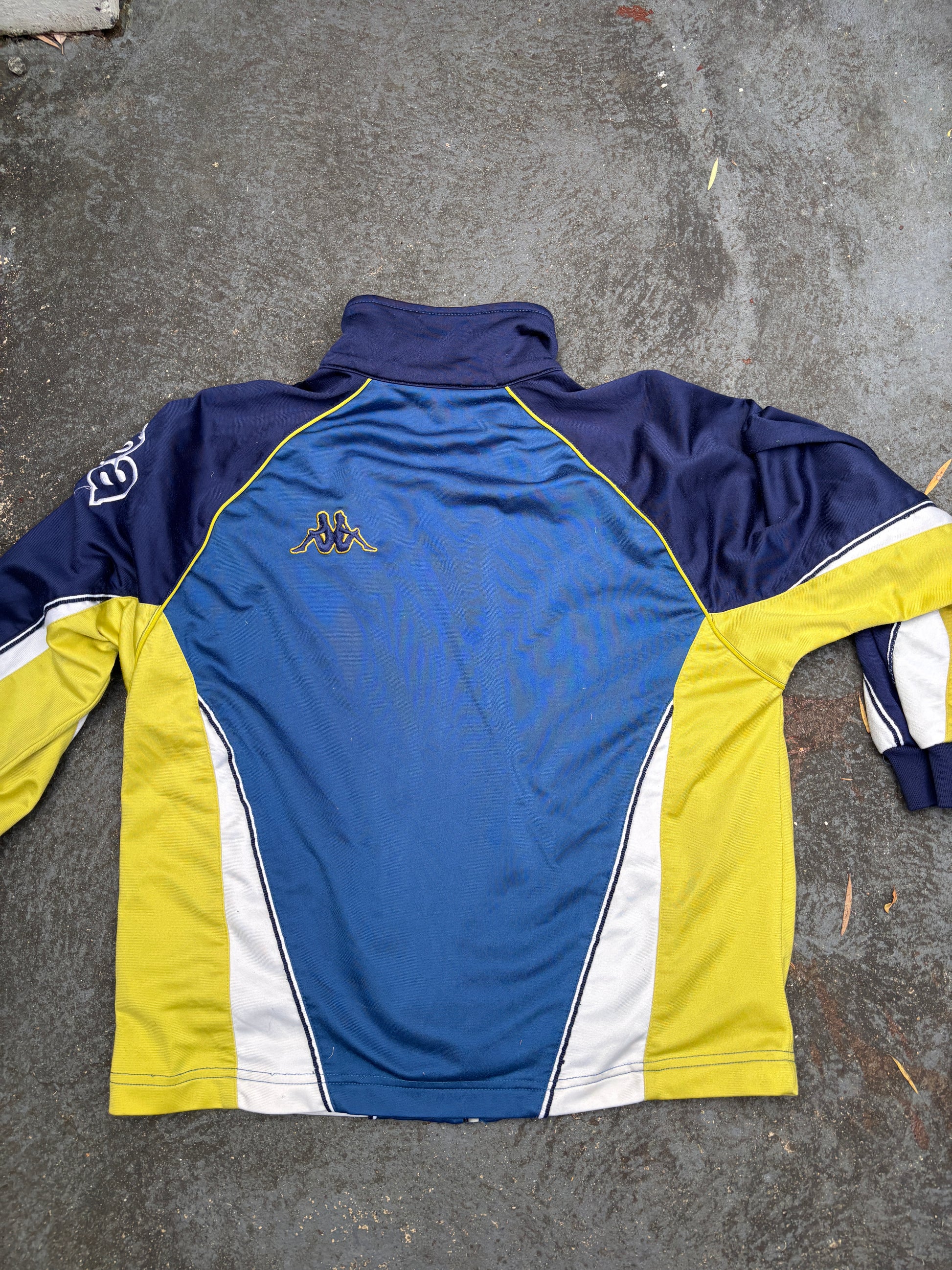 Vintage 90s Kappa Jacket Womens S Blue Yellow Spell Out Badge Logo Embroidered