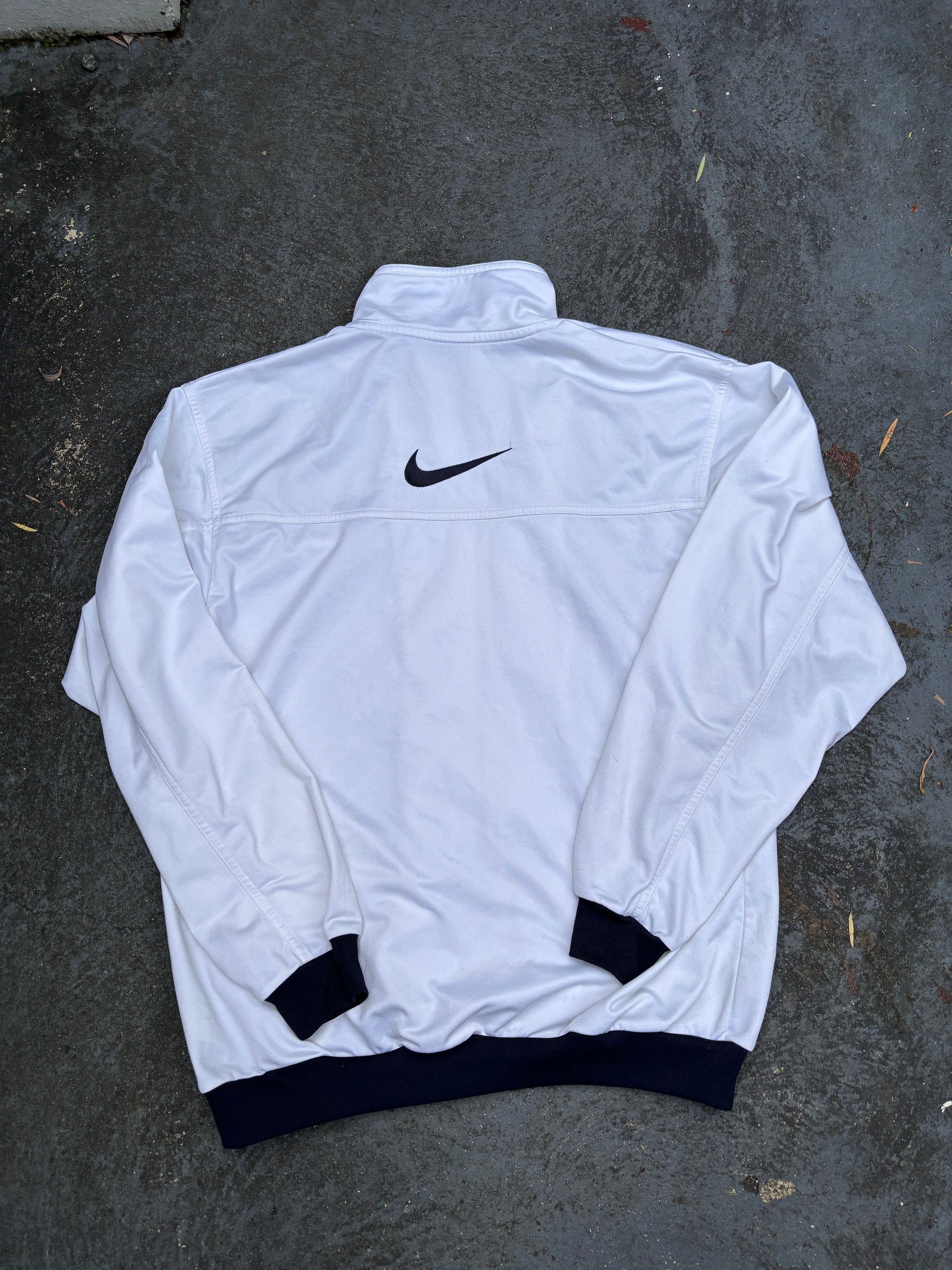 Vintage Y2K Nike Jumper Size M White Black Swoosh Satin Style Finish Full Zip