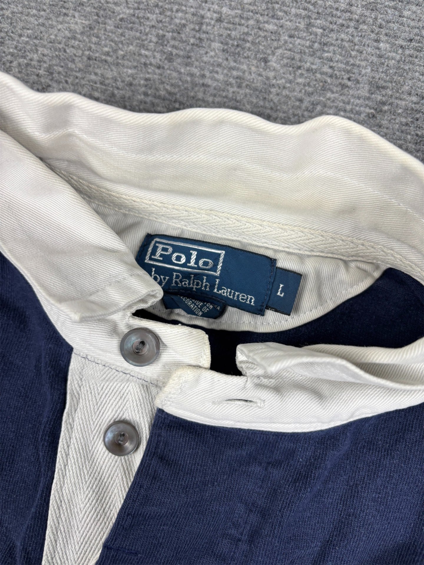 Vintage 90's Ralph Lauren Rugby Polo Men's L Navy White Stripe Rowing Club Logo Collared