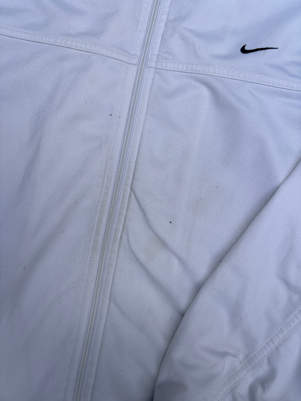 Vintage Y2K Nike Jumper Size M White Black Swoosh Satin Style Finish Full Zip