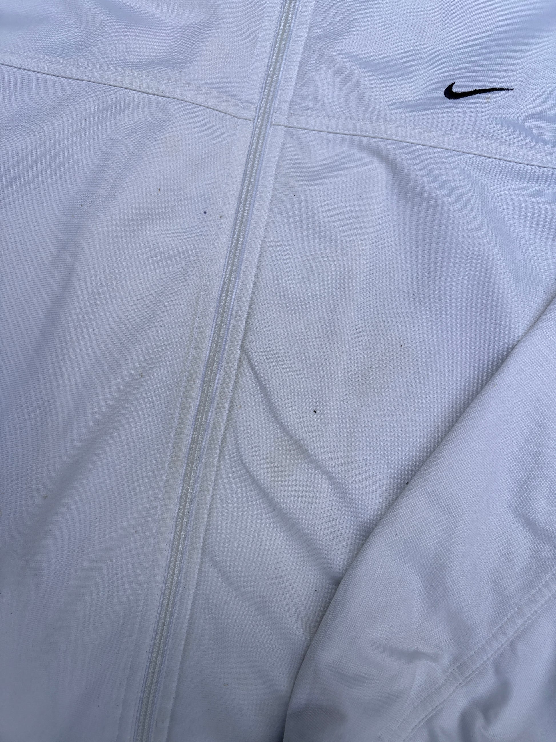Vintage Y2K Nike Jumper Size M White Black Swoosh Satin Style Finish Full Zip