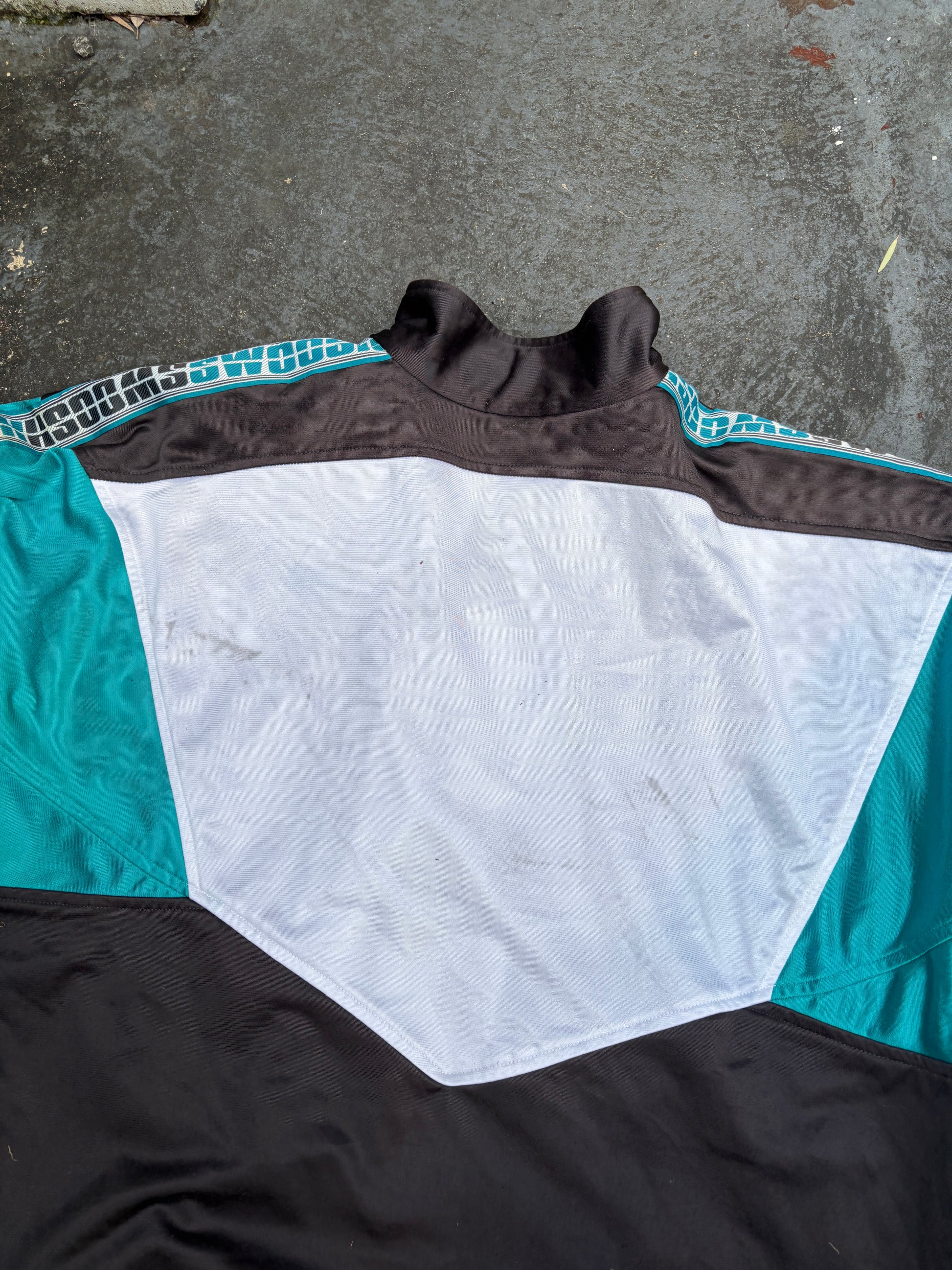 Vintage 90s Nike Jacket XL White Black Green Chest Logo Swoosh Arm Tape