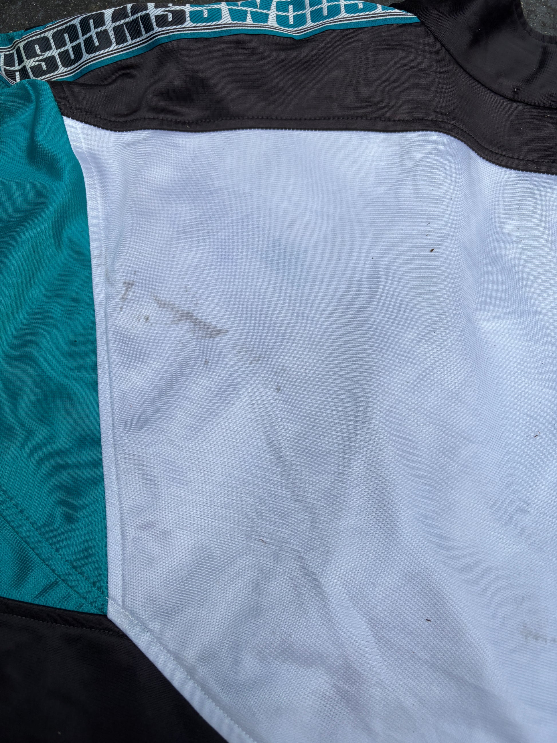 Vintage 90s Nike Jacket XL White Black Green Chest Logo Swoosh Arm Tape