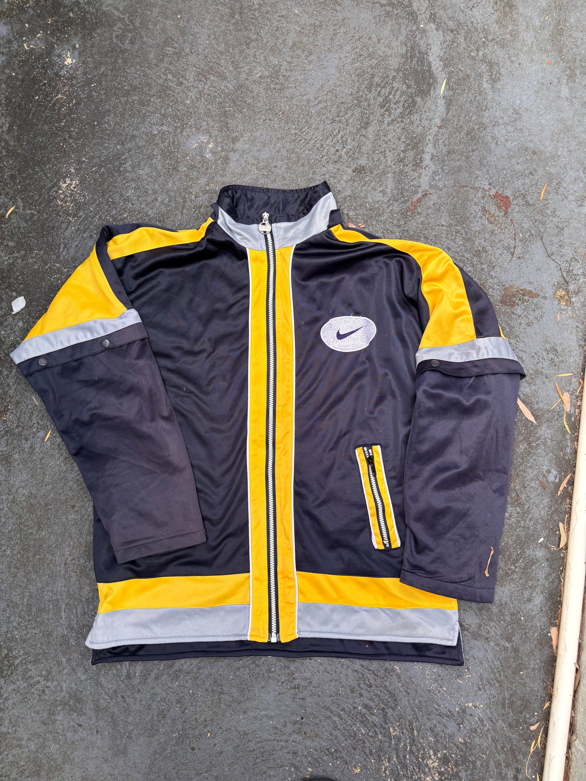 Vintage 80s Nike Jacket Size L Black Yellow Full Zip Chest Embroidered Swoosh Logo